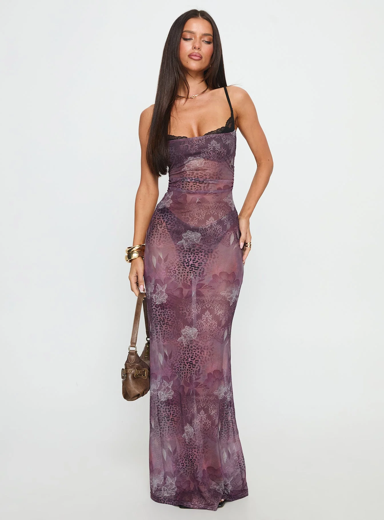 Evera Sheer Built In Bra Maxi Dress Purple - Image 3