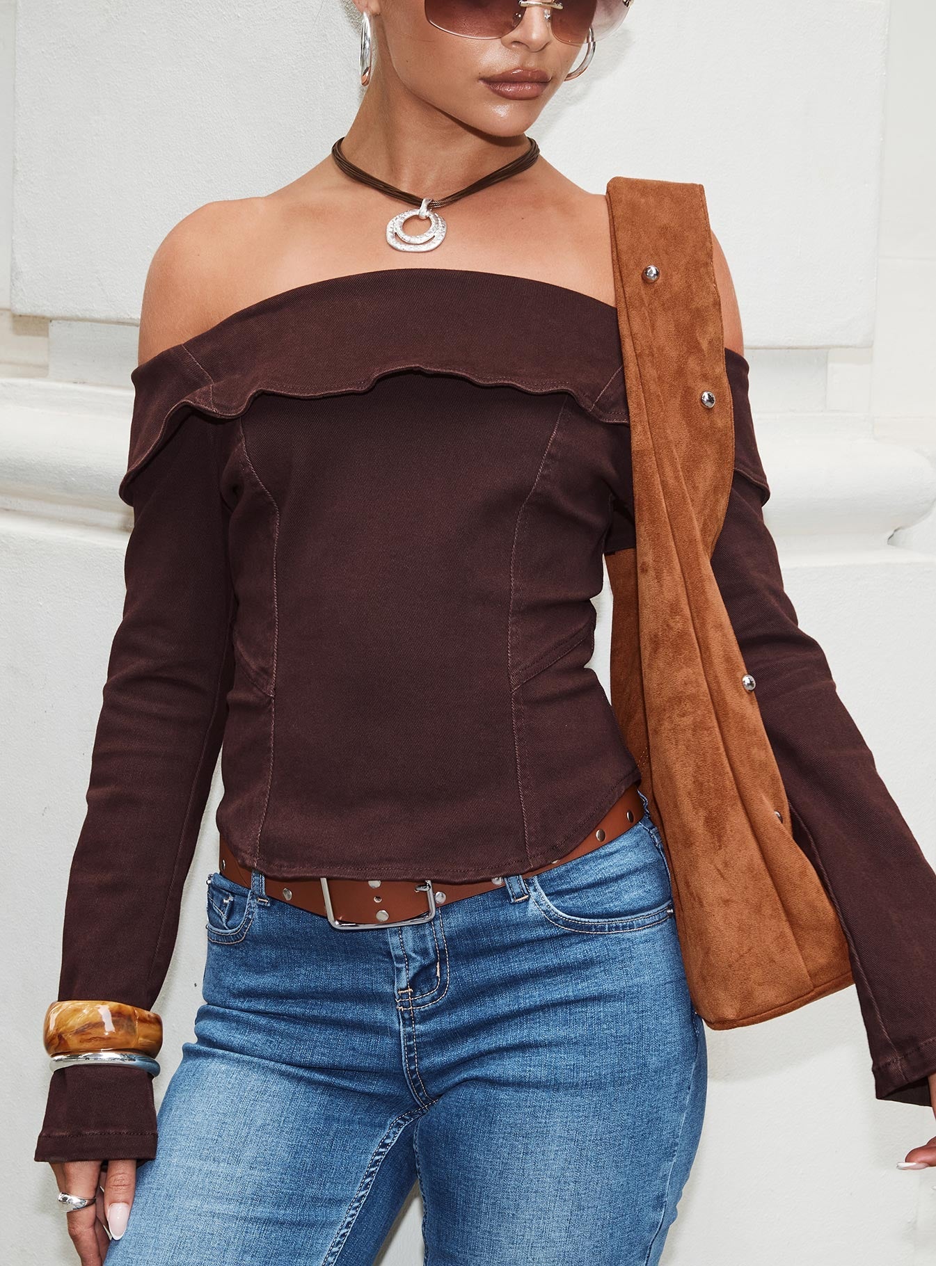 Everwood Off Shoulder Top Chocolate Denim - Image 4