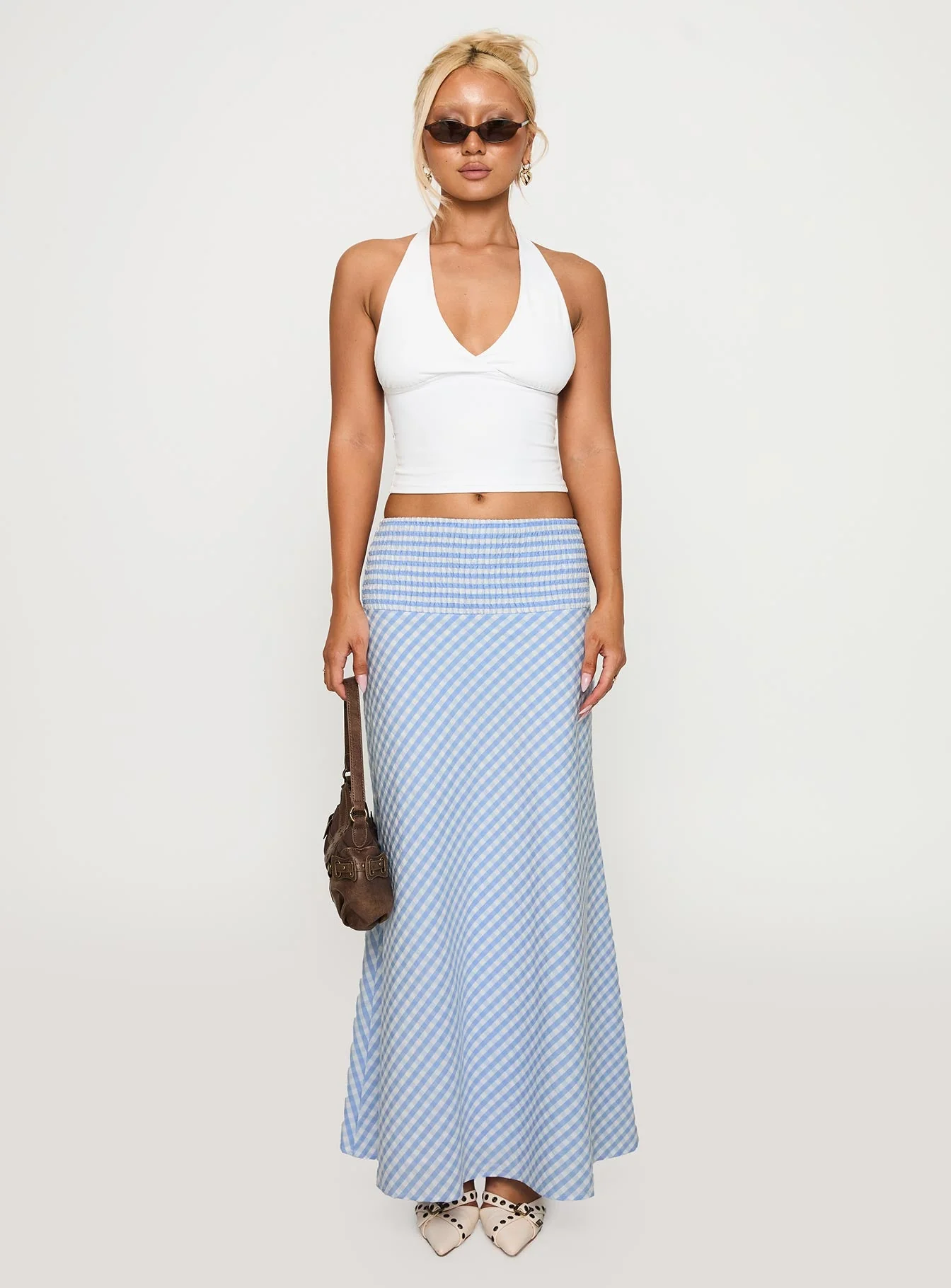 Every Girl Shirred Maxi Skirt Blue Check - Image 7