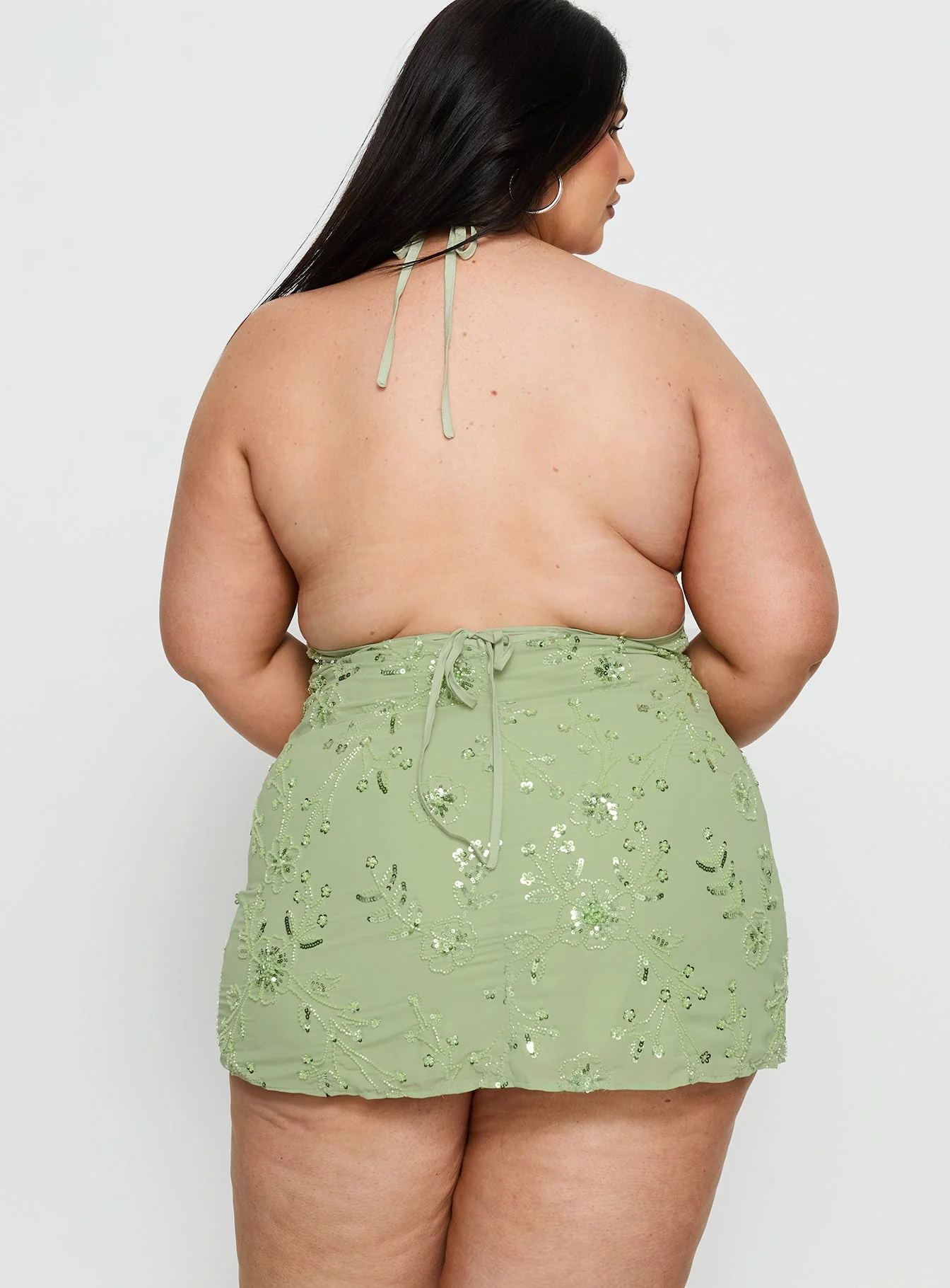 Evolet Embellished Halter Mini Dress Green Curve - Image 5
