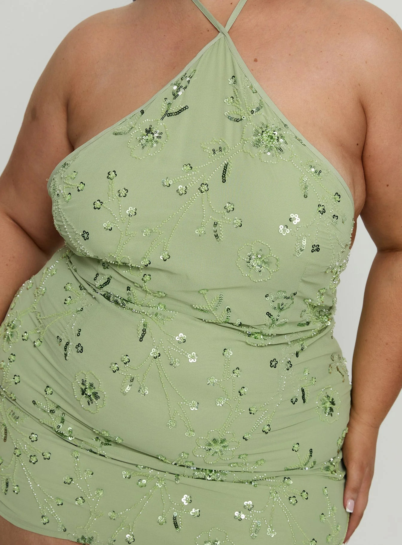 Evolet Embellished Halter Mini Dress Green Curve - Image 6