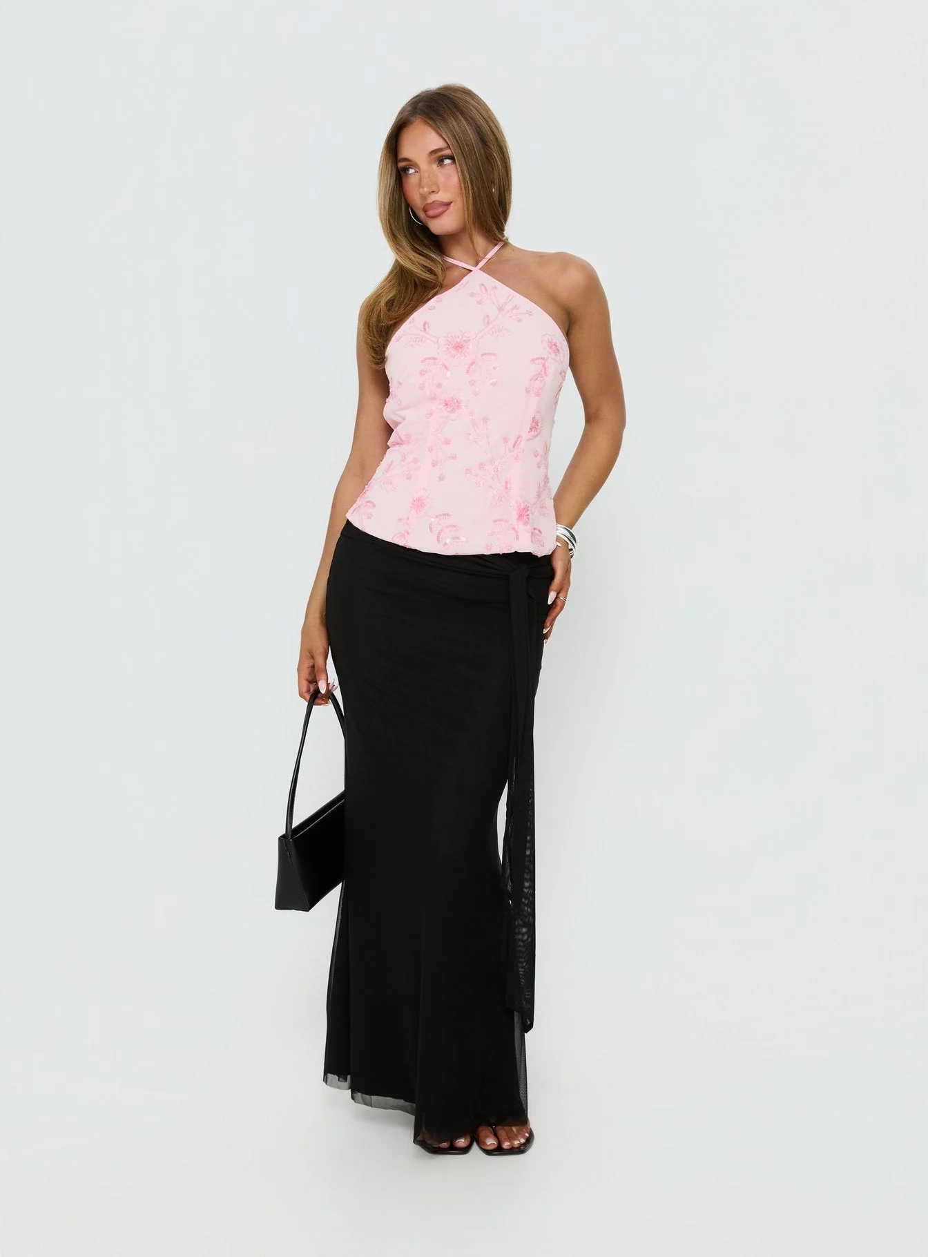 Evolet Embellished Halter Top Pink - Image 2
