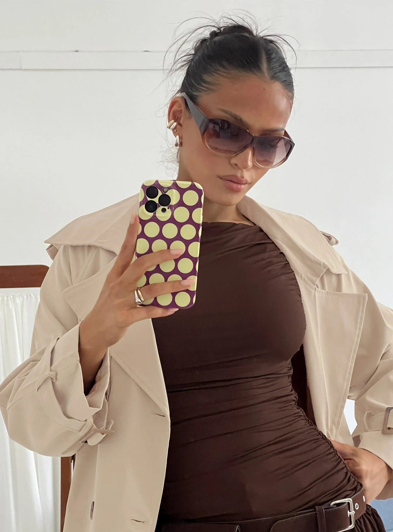 Evyna iPhone Case Yellow / Plum Polka Dot - Image 3