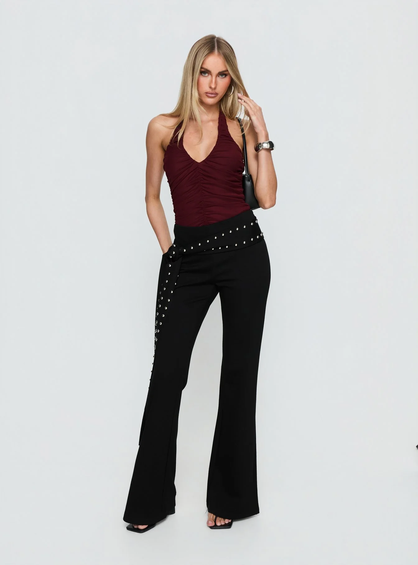 Eye Candy Ruched Bodysuit Burgundy - Image 2