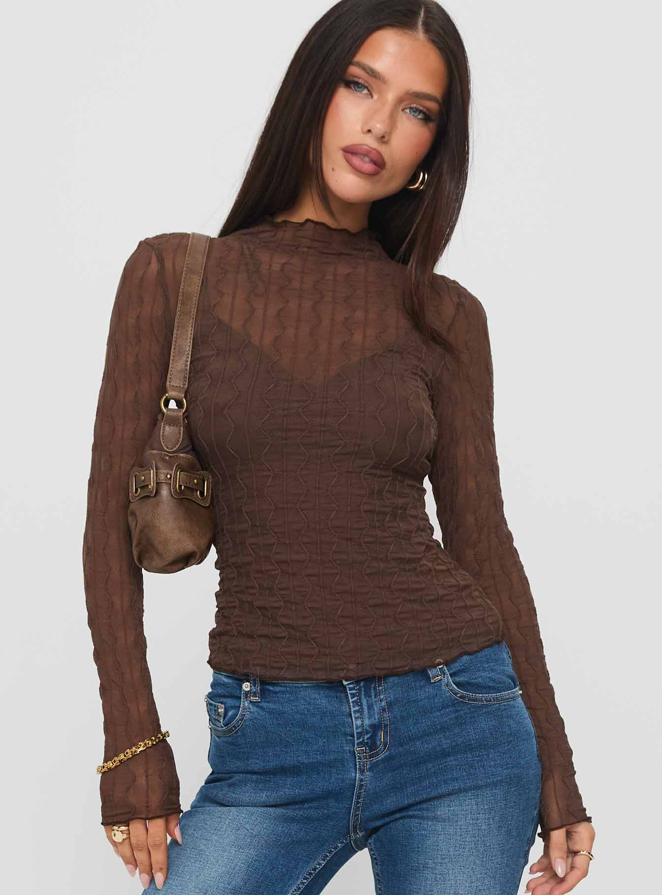 Fabiana Layered Long Sleeve Top Brown - Image 2