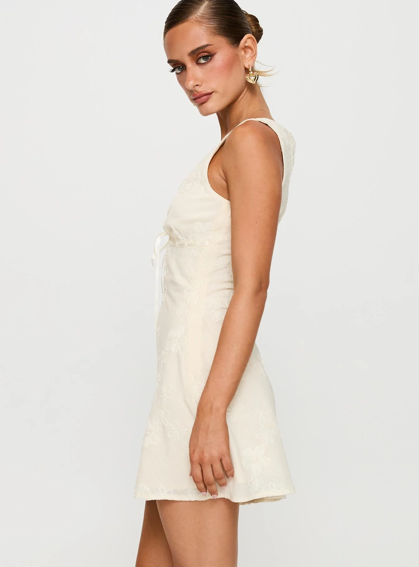Faithfully Embroidered Mini Dress Beige - Image 4