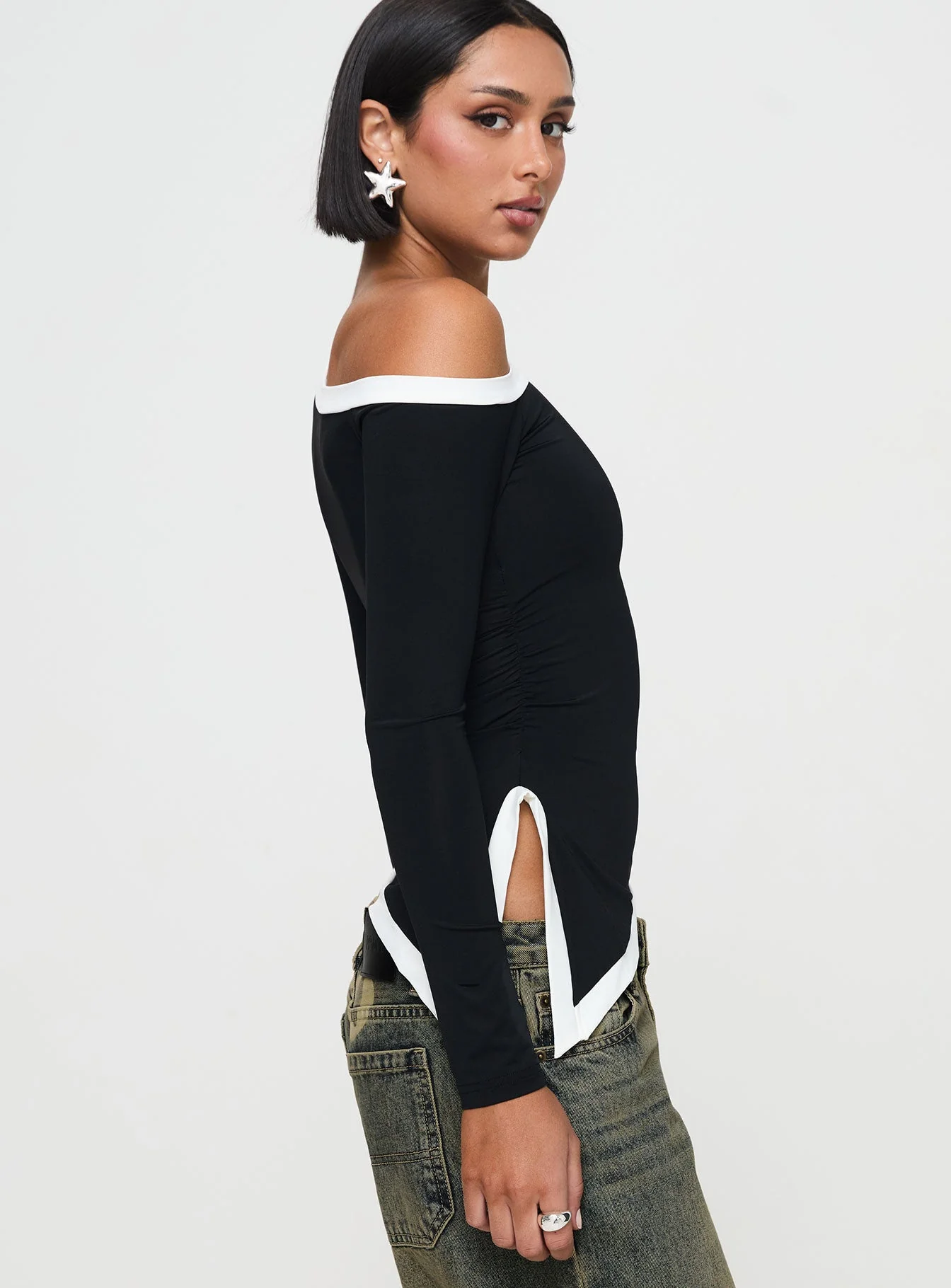 Fake Smile Long Sleeve Top Black - Image 4