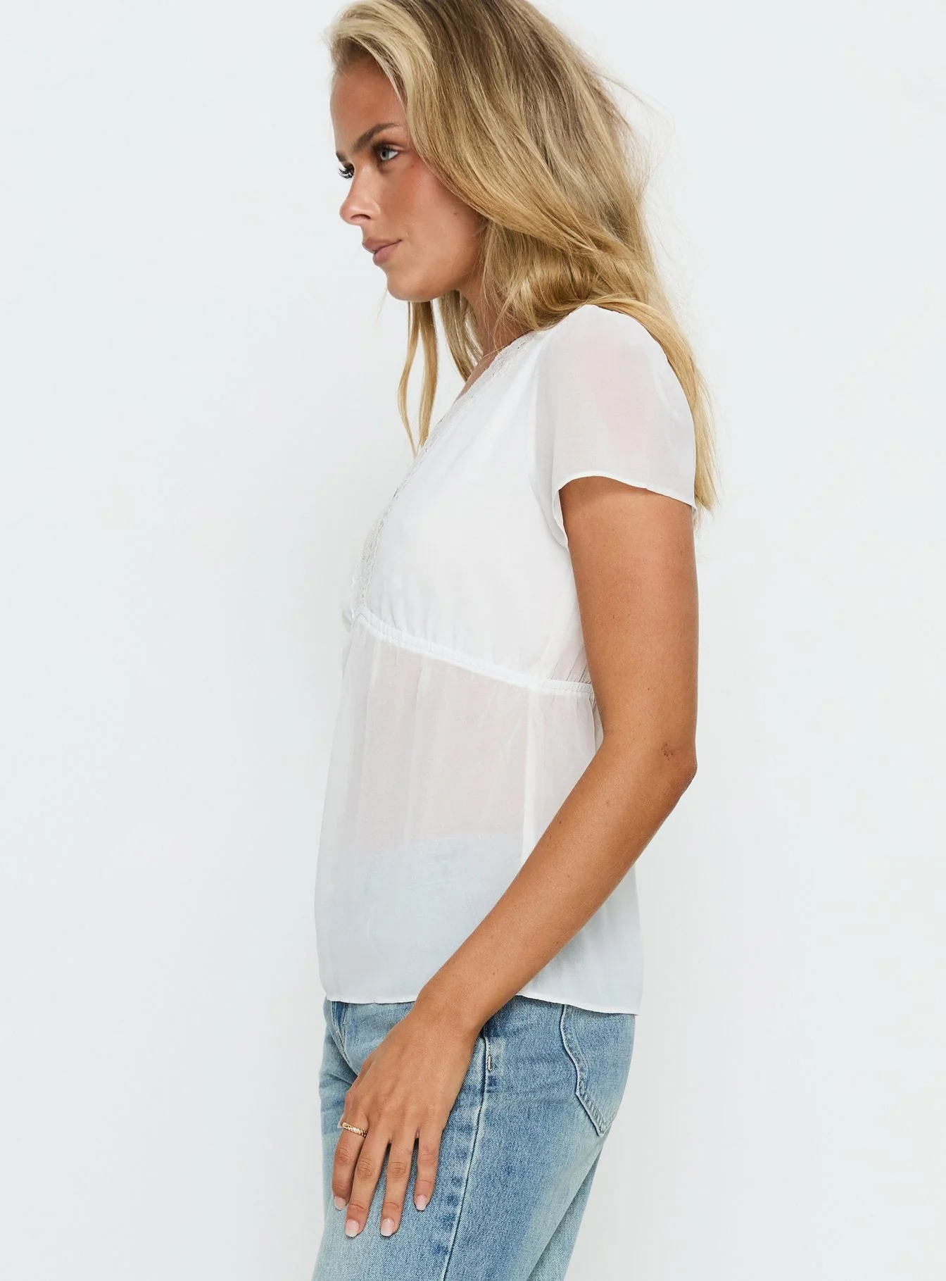 Farynn Lace Trim Sheer Babydoll Top White - Image 4