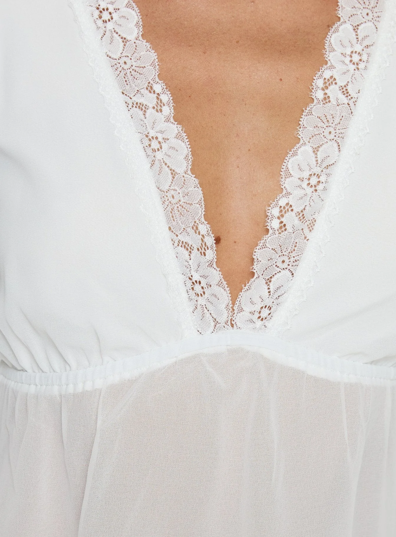 Farynn Lace Trim Sheer Babydoll Top White - Image 6