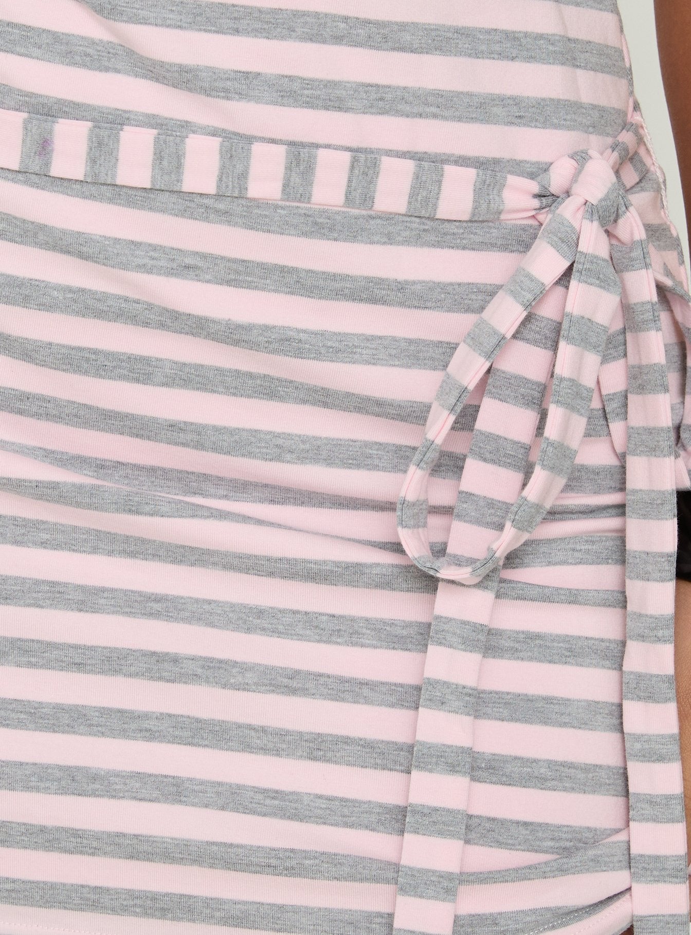Favourite Daughter Tie Detail Mini Dress Pink / Grey Stripe - Image 6