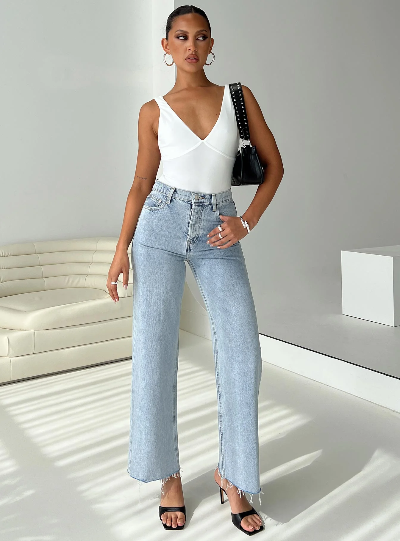 Fawcett High Rise Straight Leg Jeans Light Blue Wash Denim Tall - Image 7