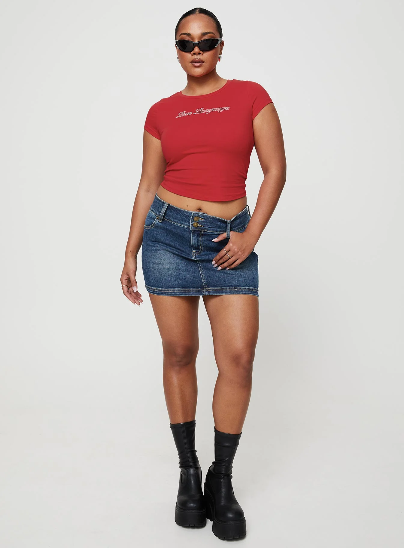 Faya Low Rise Denim Mini Skirt Dark Blue - Image 9