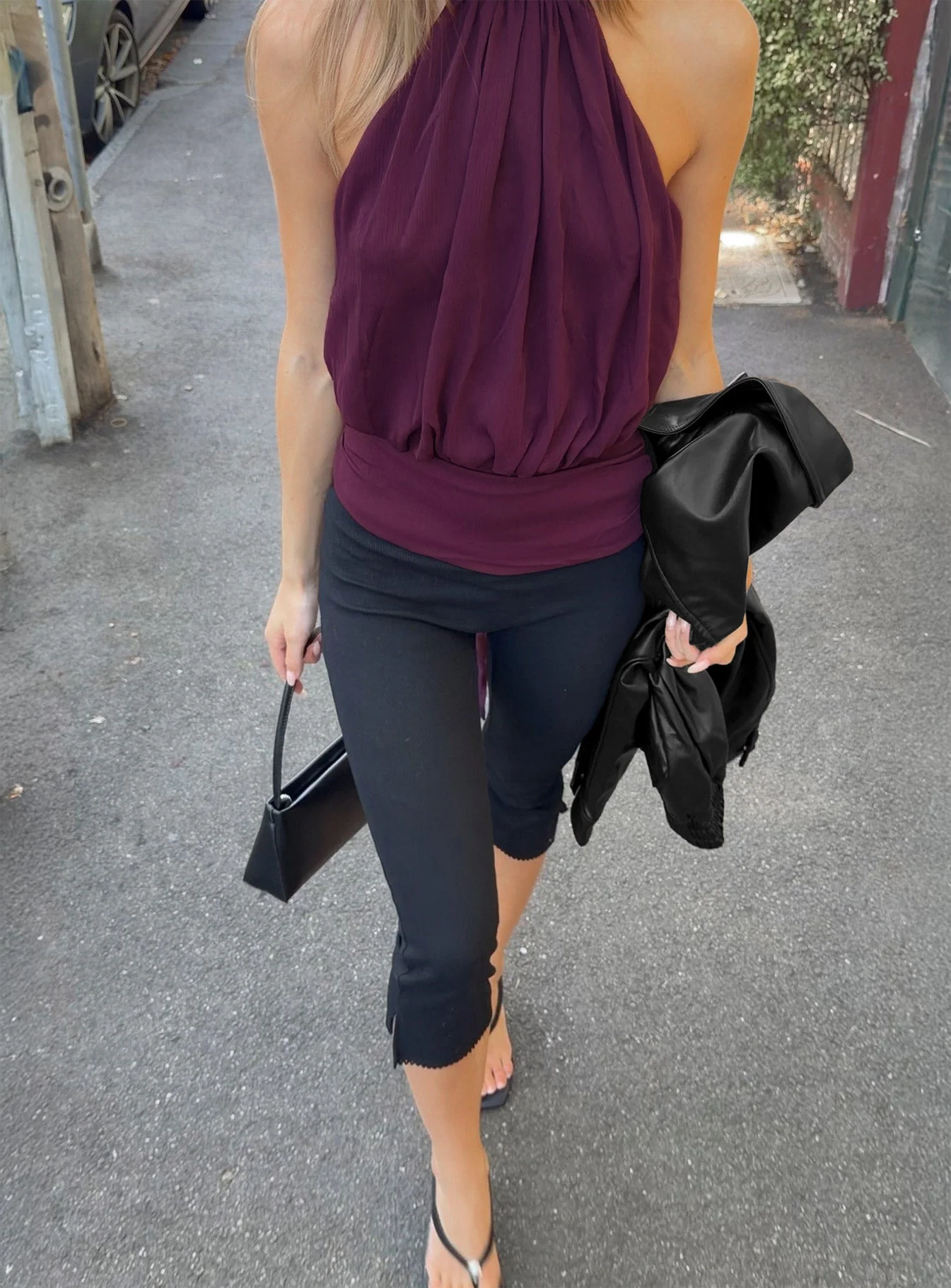 Faythe High Neck Tie Top Berry - Image 9