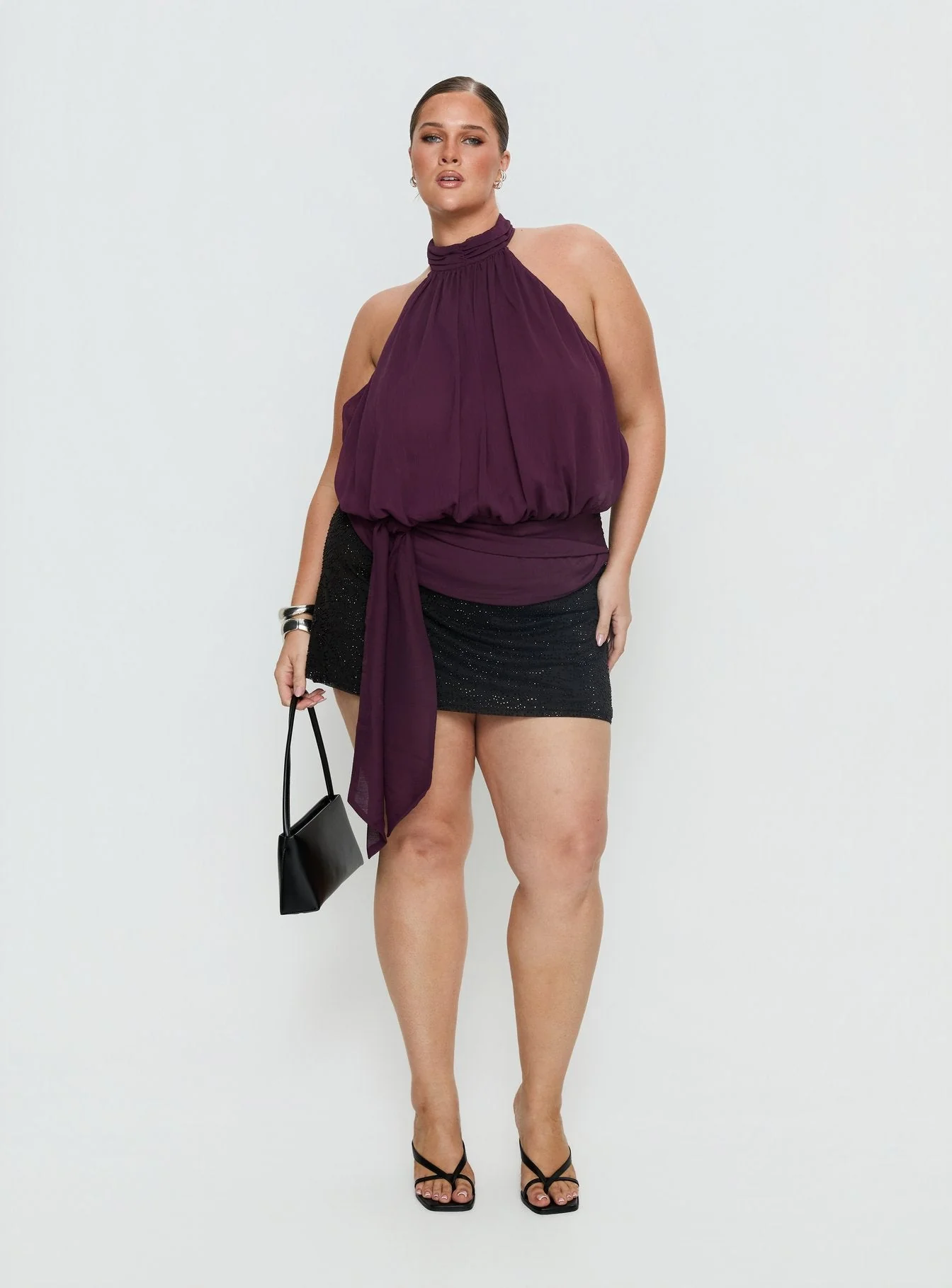 Faythe High Neck Tie Top Berry Curve - Image 2