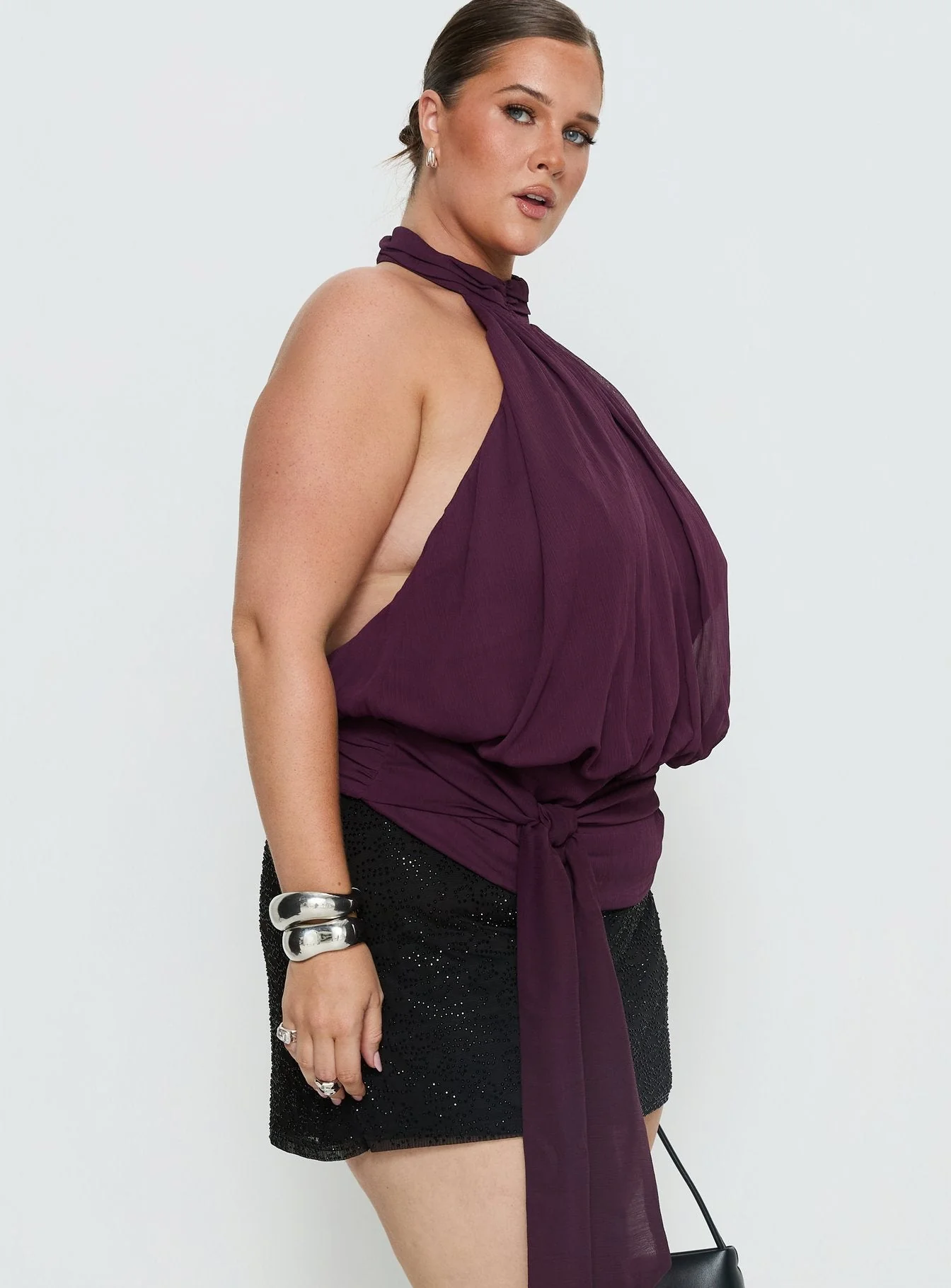Faythe High Neck Tie Top Berry Curve - Image 3