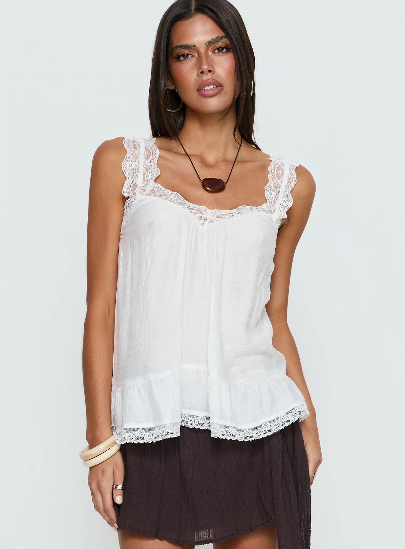 Fever Dream Babydoll Lace Trim Top White - Image 2