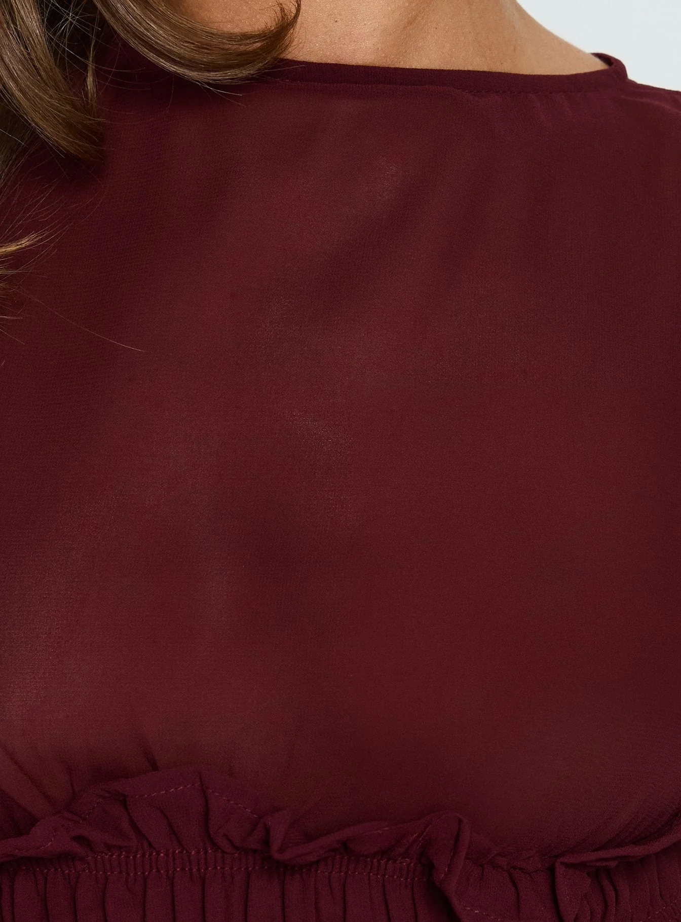 Fever Kiss Chiffon Ruched Top Wine - Image 5