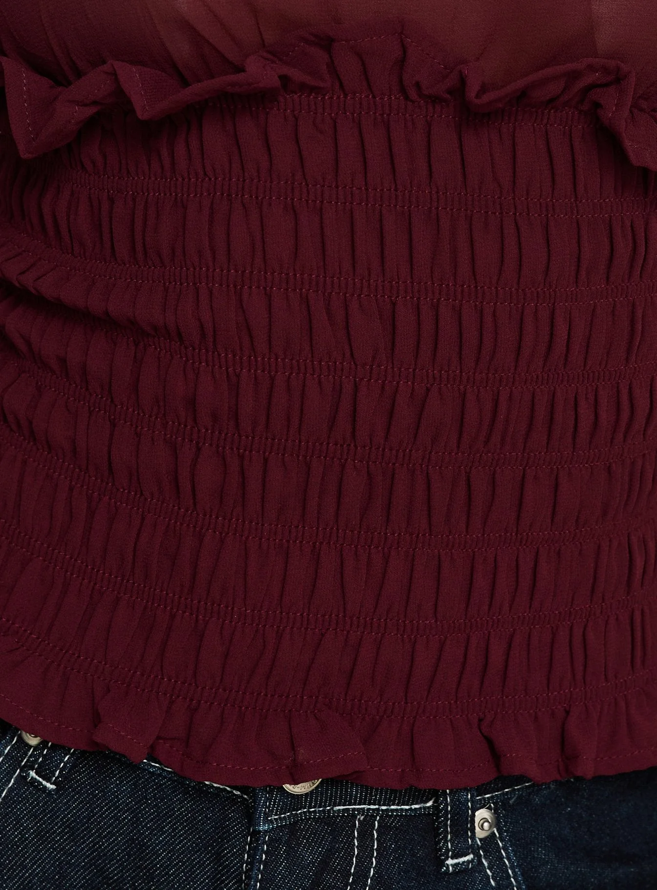 Fever Kiss Chiffon Ruched Top Wine - Image 6