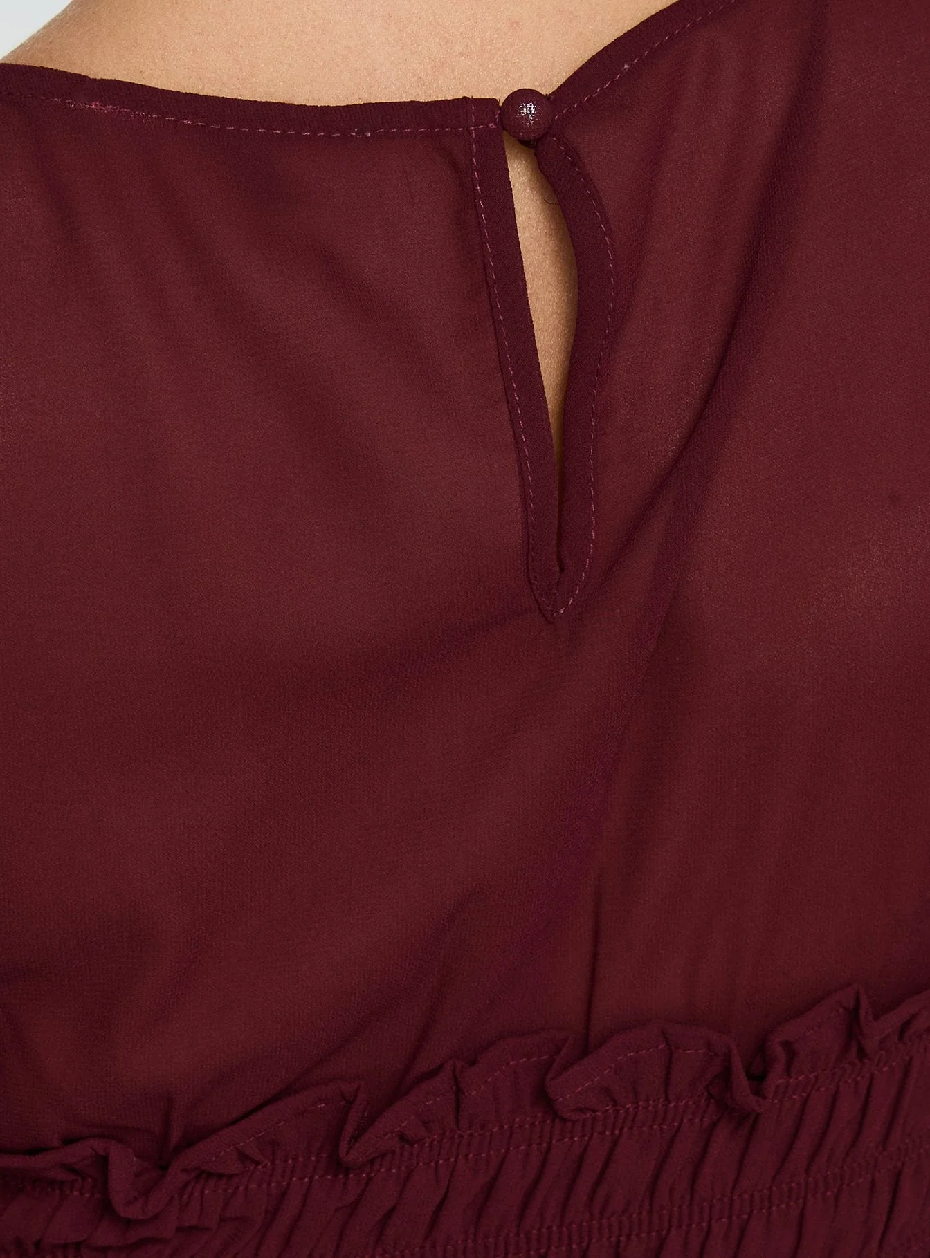 Fever Kiss Chiffon Ruched Top Wine - Image 7
