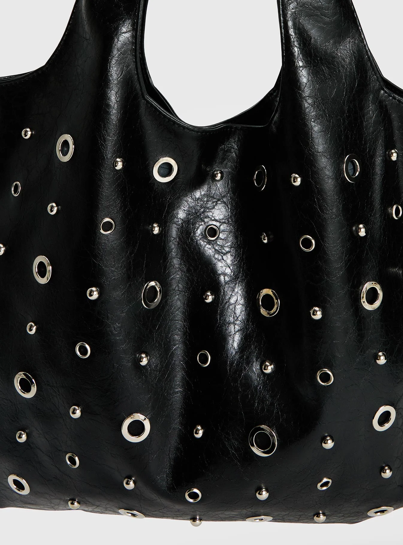 Find Your Love Eyelet Detail Shoulder Bag Black - Image 5