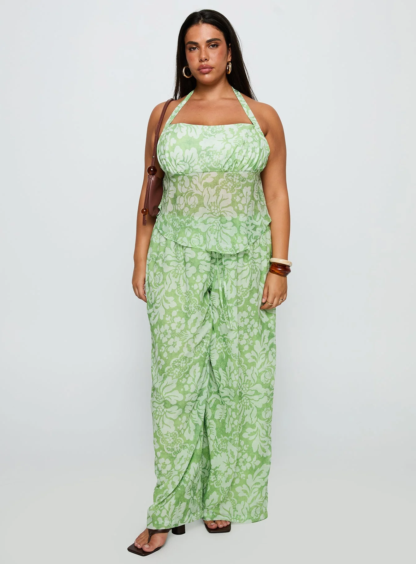 Finesse Halter Top Green Floral Curve - Image 3
