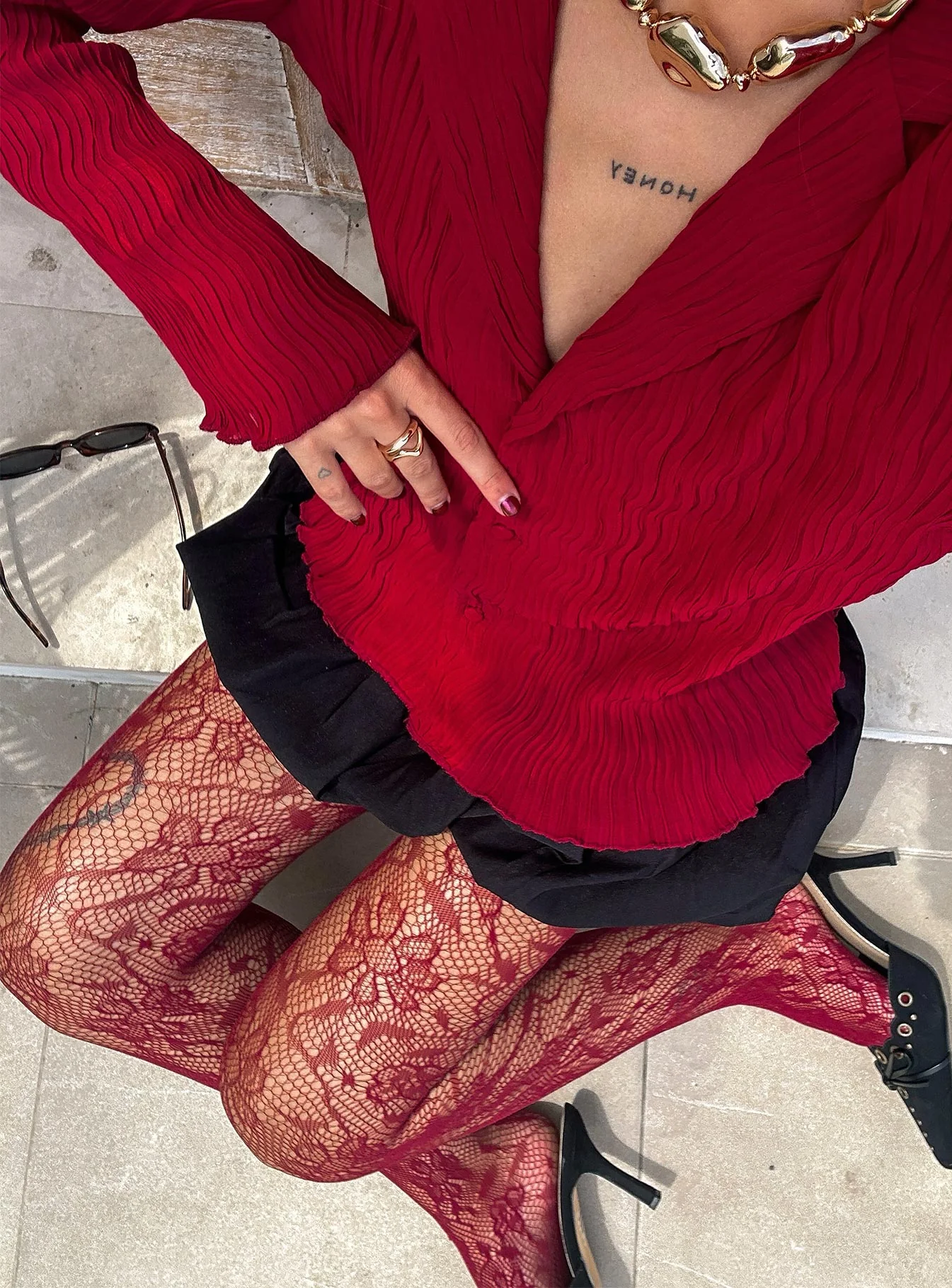 Fior Lace Stockings Red - Image 5