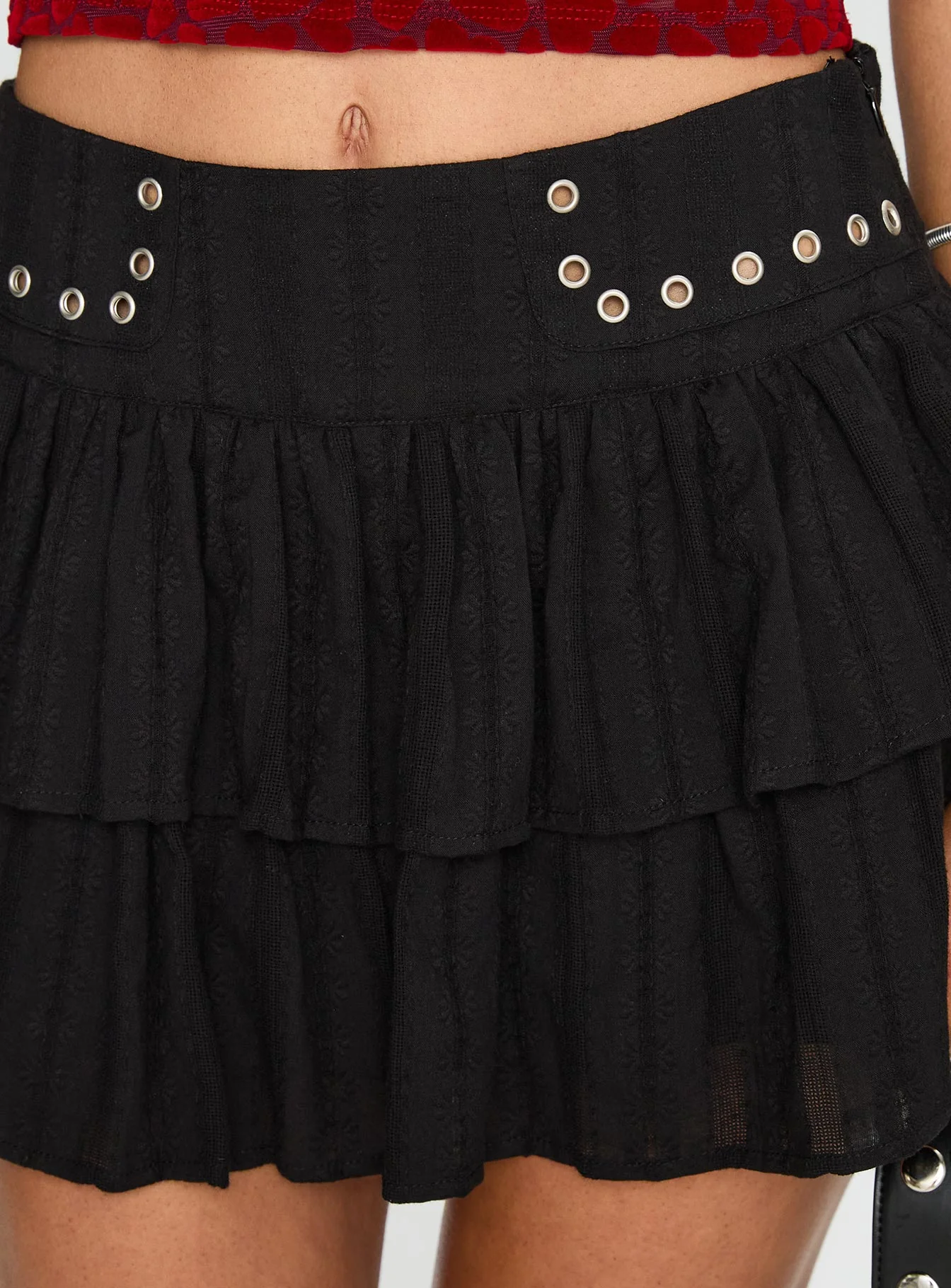 Fire Sign Studded Tiered Mini Skirt Black - Image 6