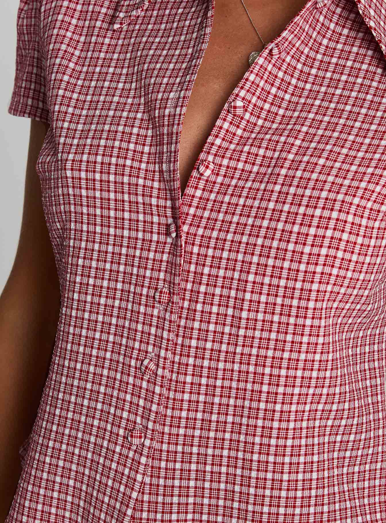 Float Away Button Up Top Red Check - Image 6