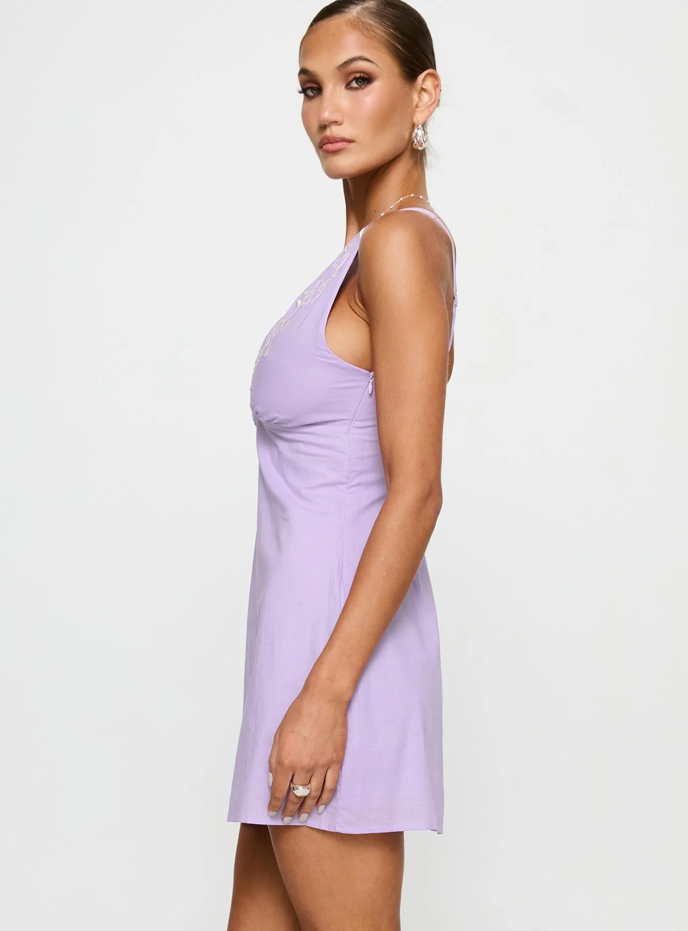 Florien Broderie Mini Dress Lilac / Lemon - Image 4