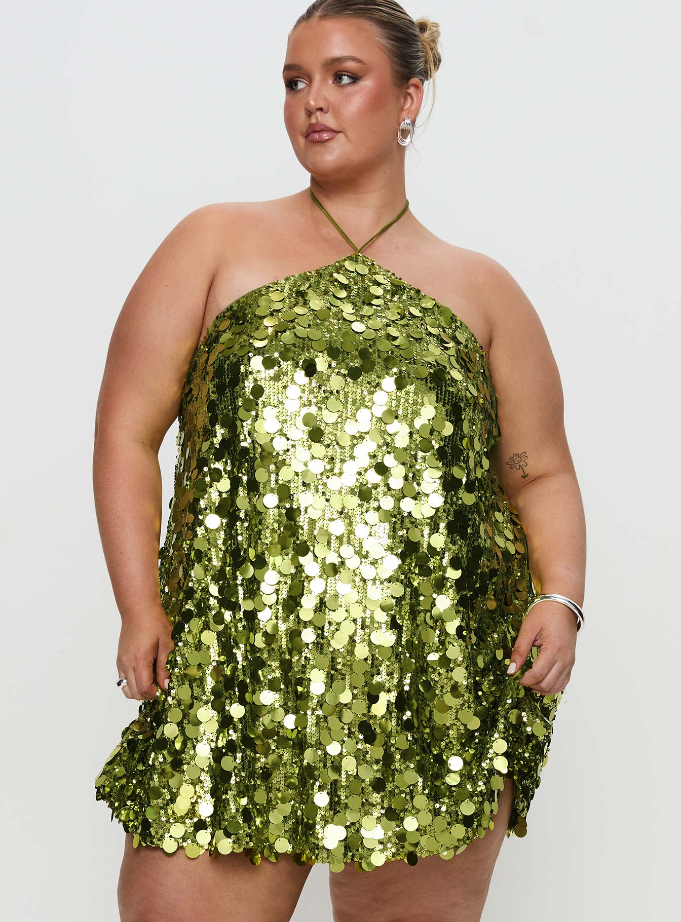Fluorescents Halter Mini Dress Green Curve - Image 2