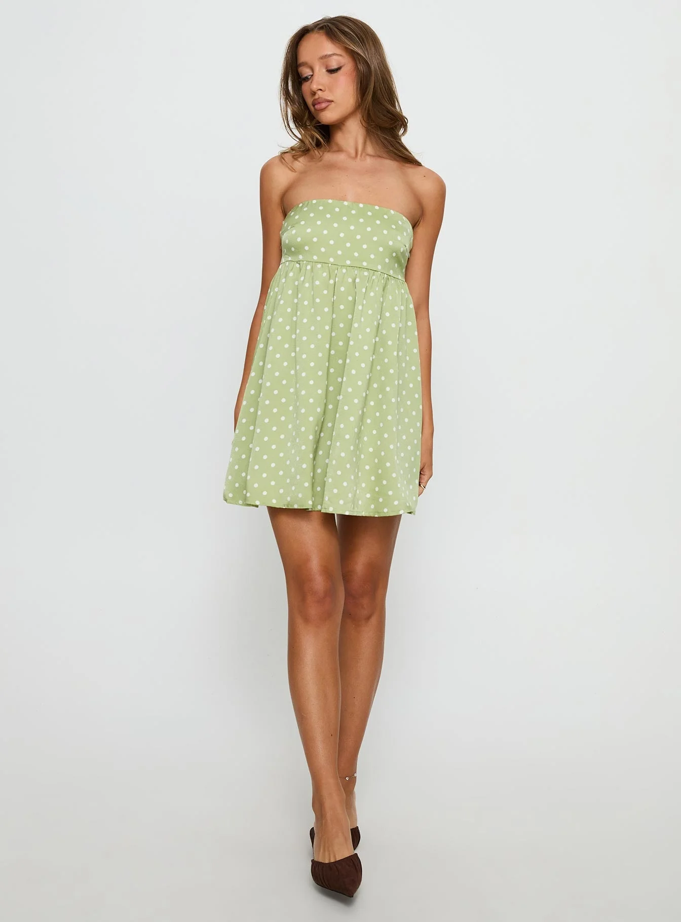 Follow the Dream Strapless Mini Dress Green Polka Dot - Image 2
