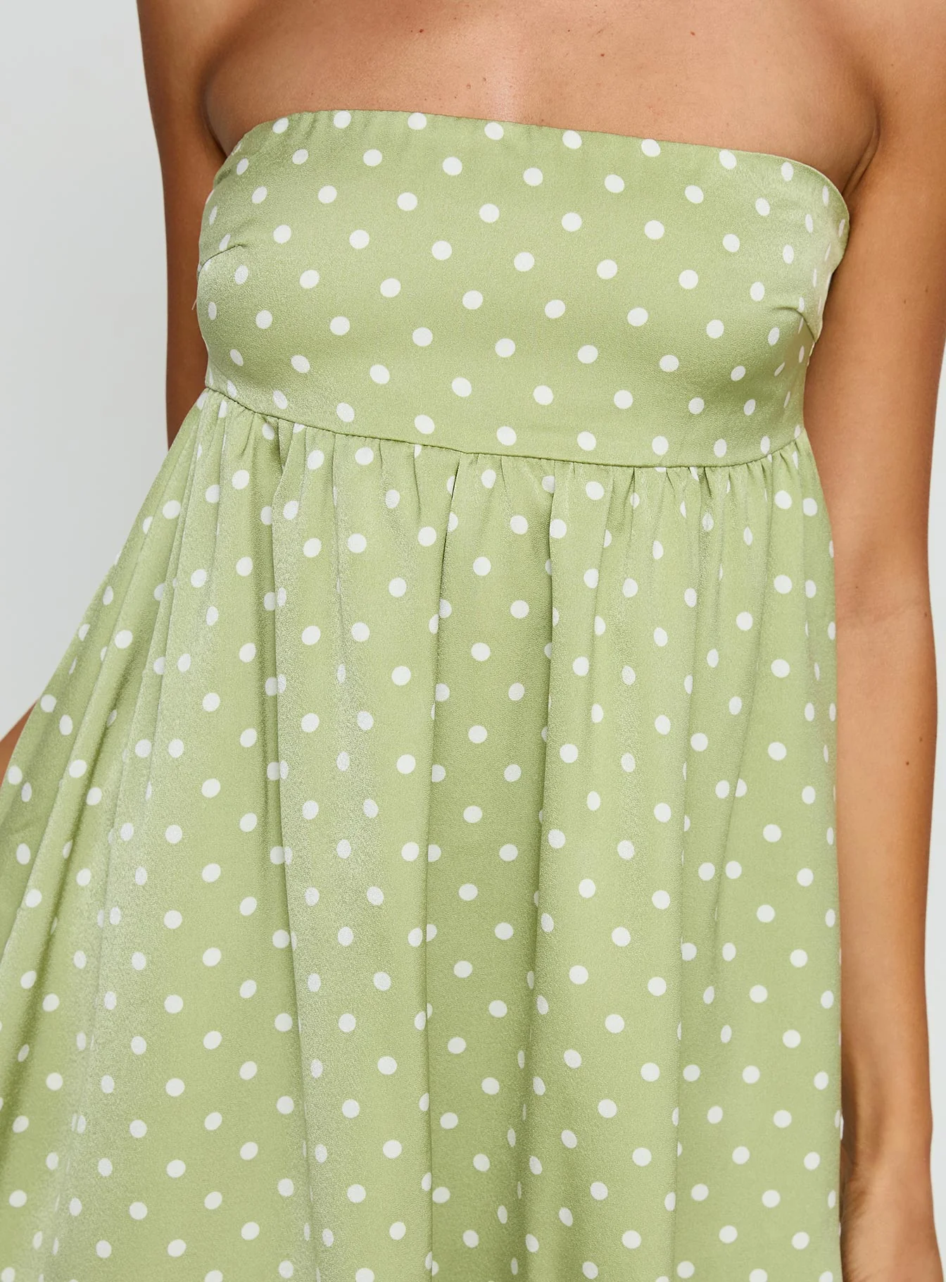 Follow the Dream Strapless Mini Dress Green Polka Dot - Image 5