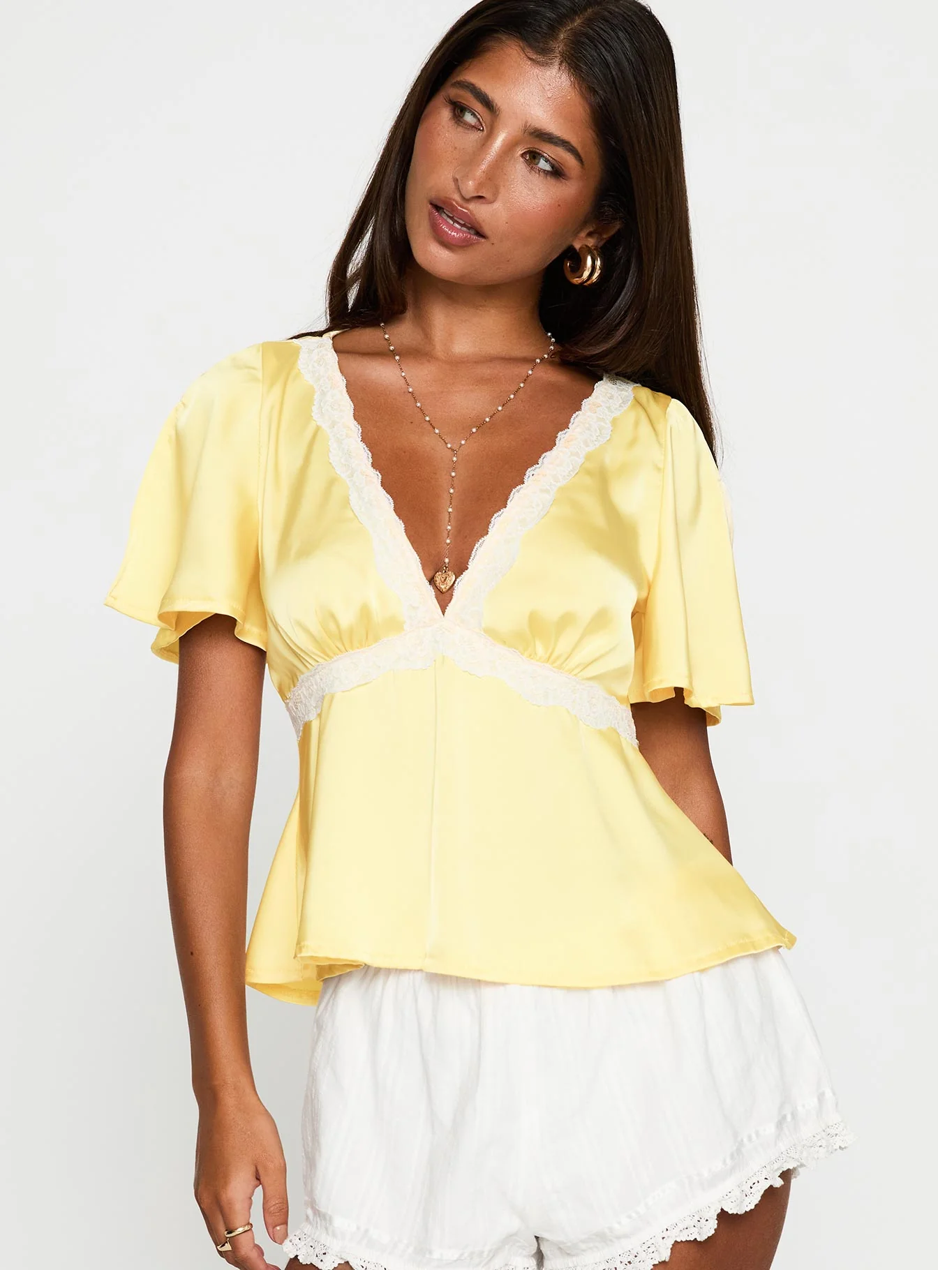For The Summer Lace Trim Top Yellow - Image 2