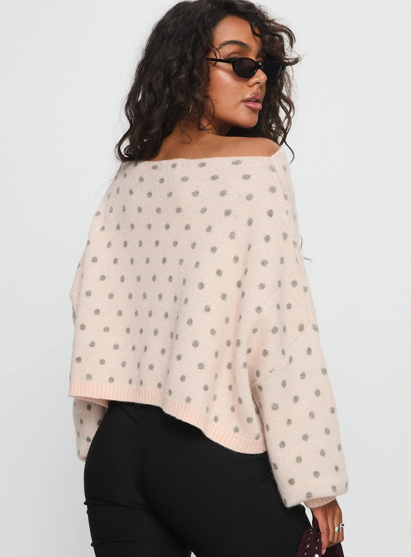 Francess Off Shoulder Knit Sweater Pink Polka - Image 4