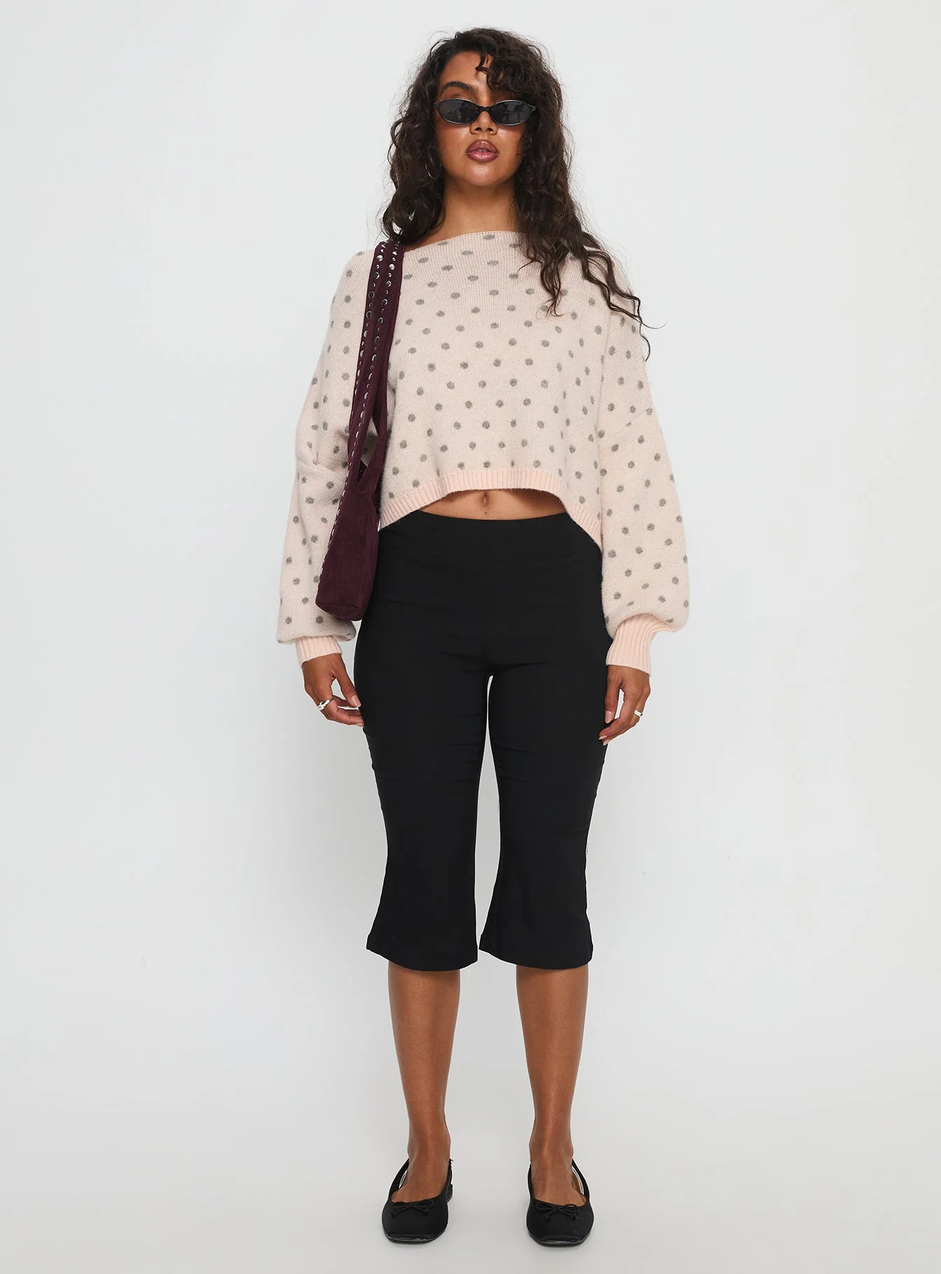 Francess Off Shoulder Knit Sweater Pink Polka - Image 6