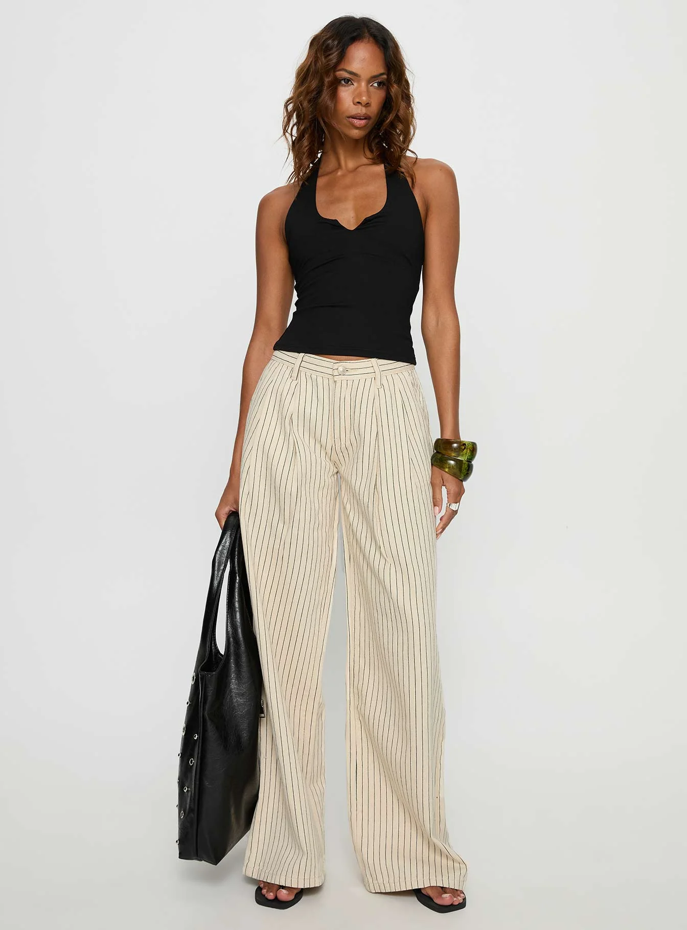 Frankee Wide Leg Mid Rise Denim Jeans Cream Stripe - Image 2