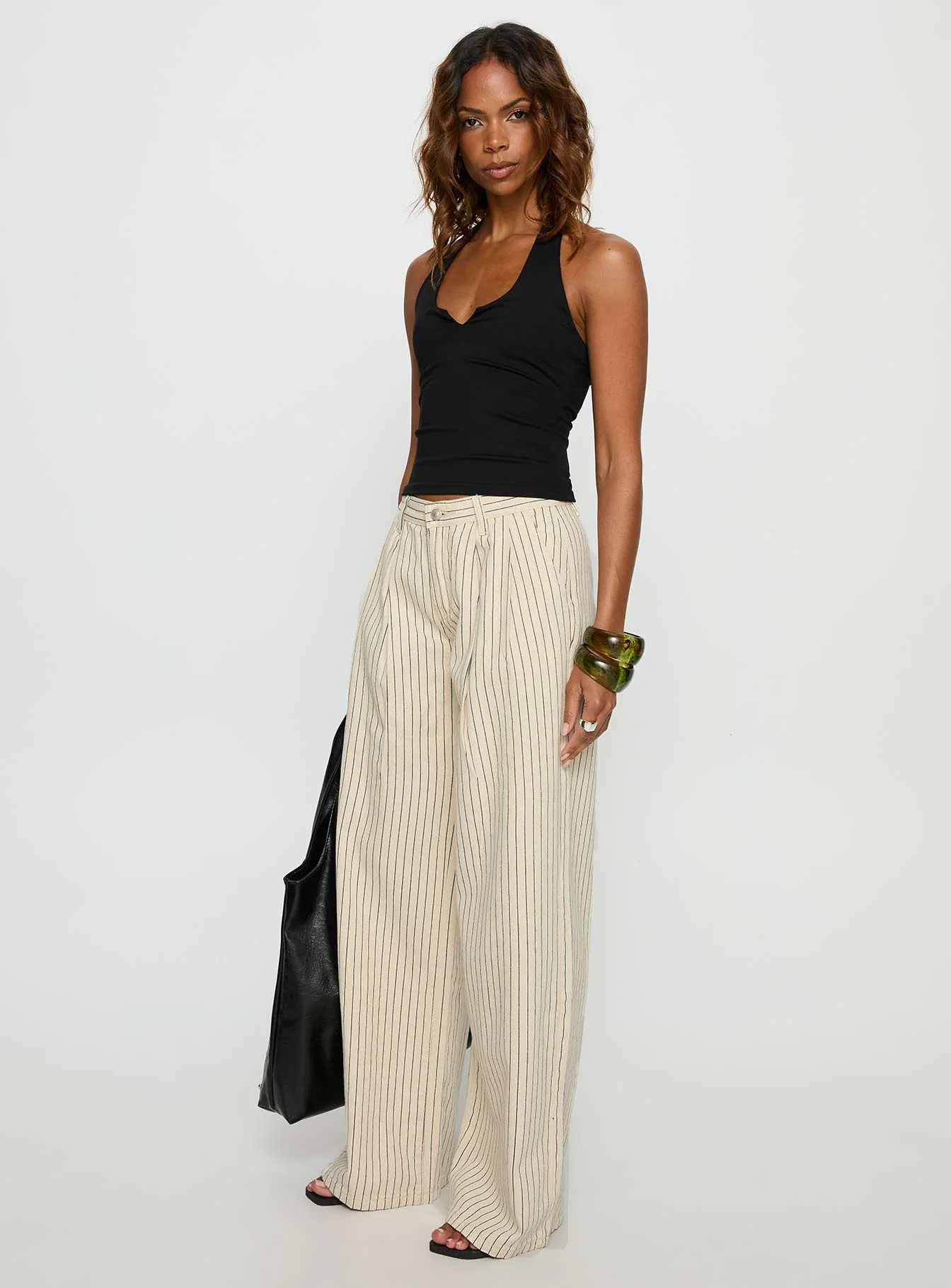 Frankee Wide Leg Mid Rise Denim Jeans Cream Stripe - Image 3