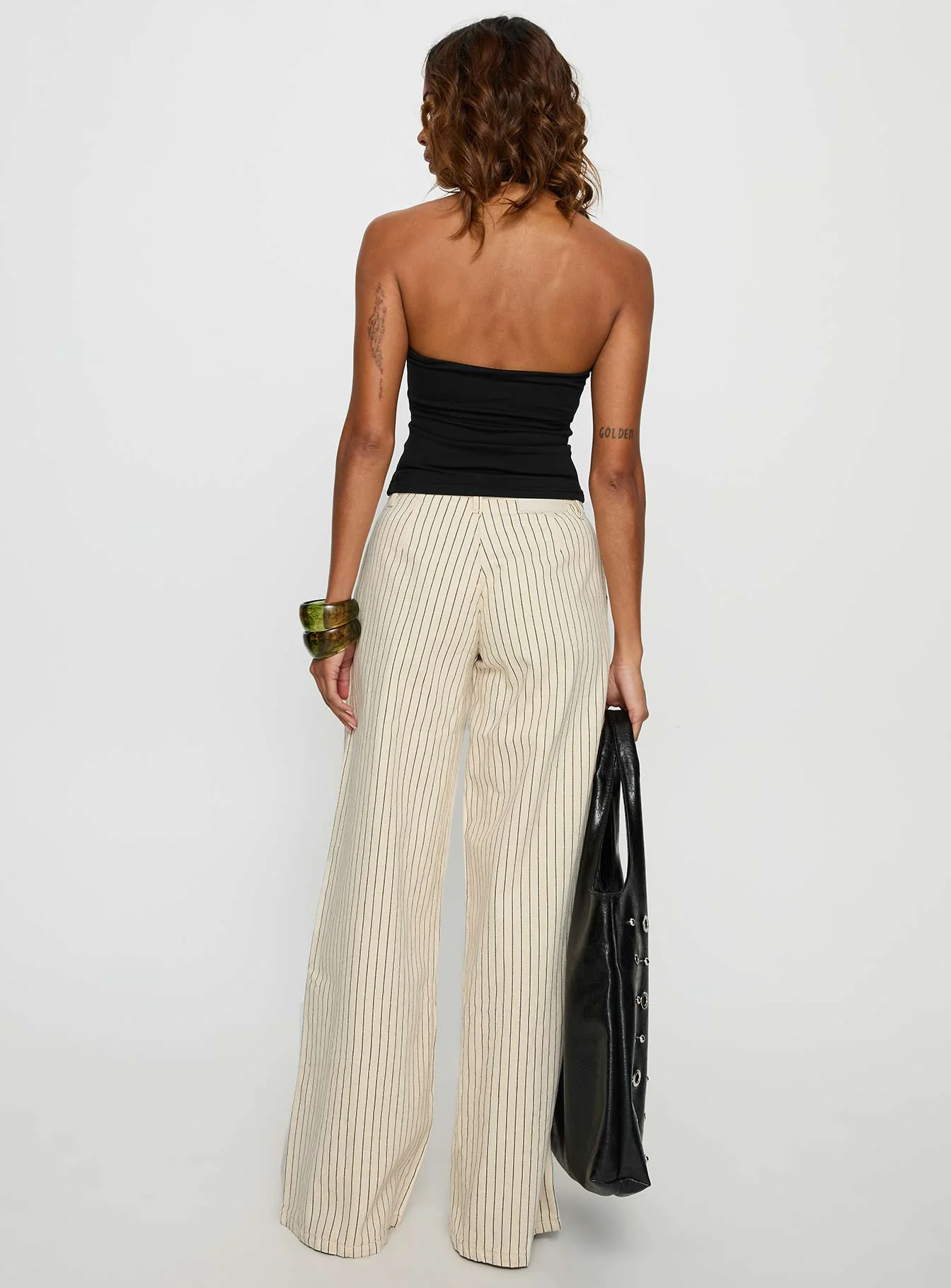 Frankee Wide Leg Mid Rise Denim Jeans Cream Stripe - Image 4