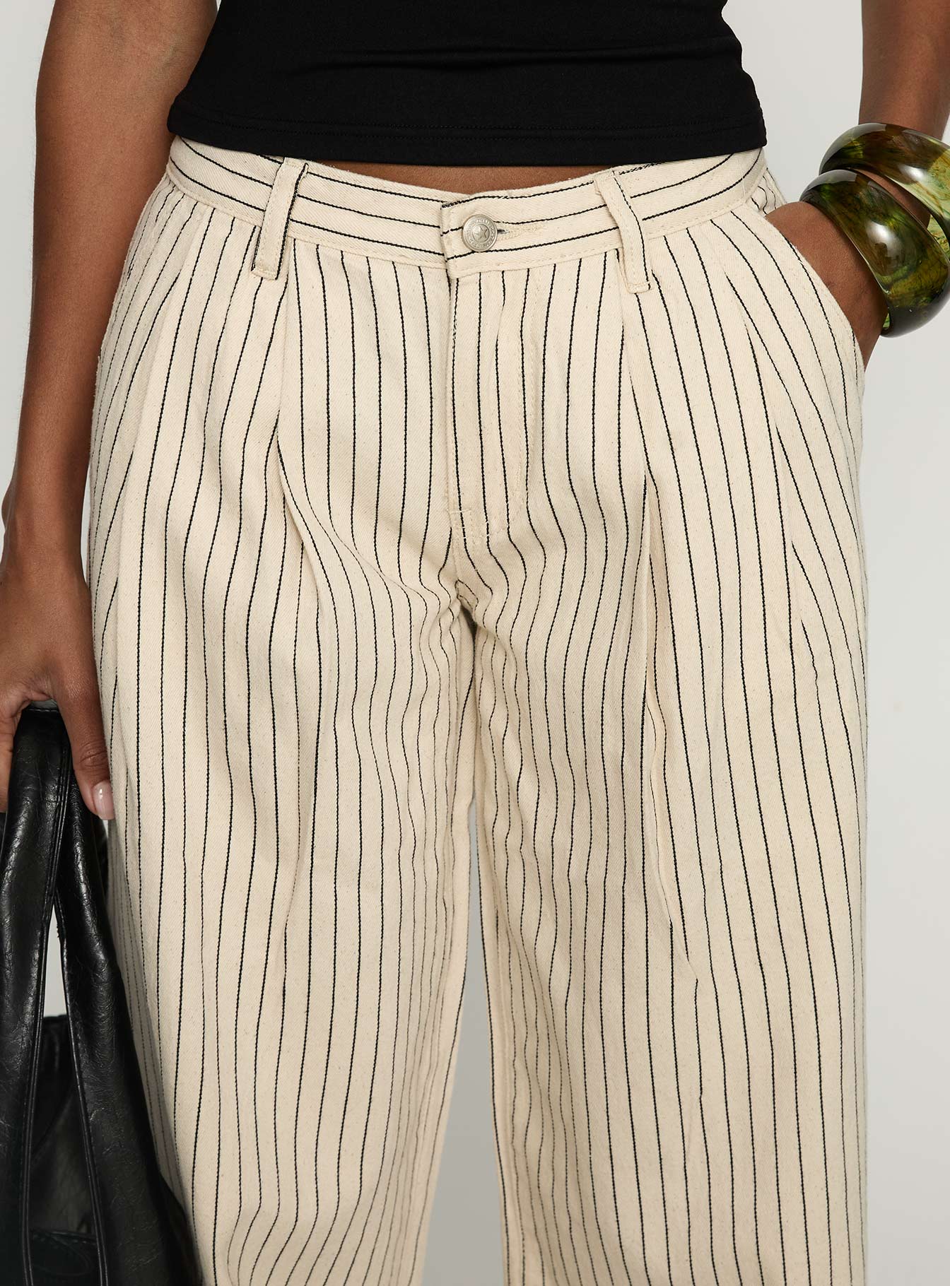 Frankee Wide Leg Mid Rise Denim Jeans Cream Stripe - Image 5