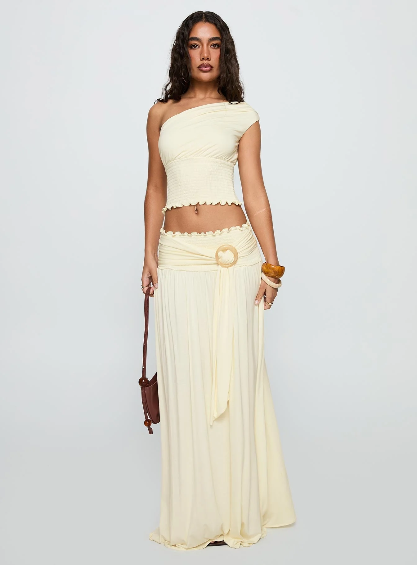 Full Orbit Shirred Maxi Skirt Cream - Image 3