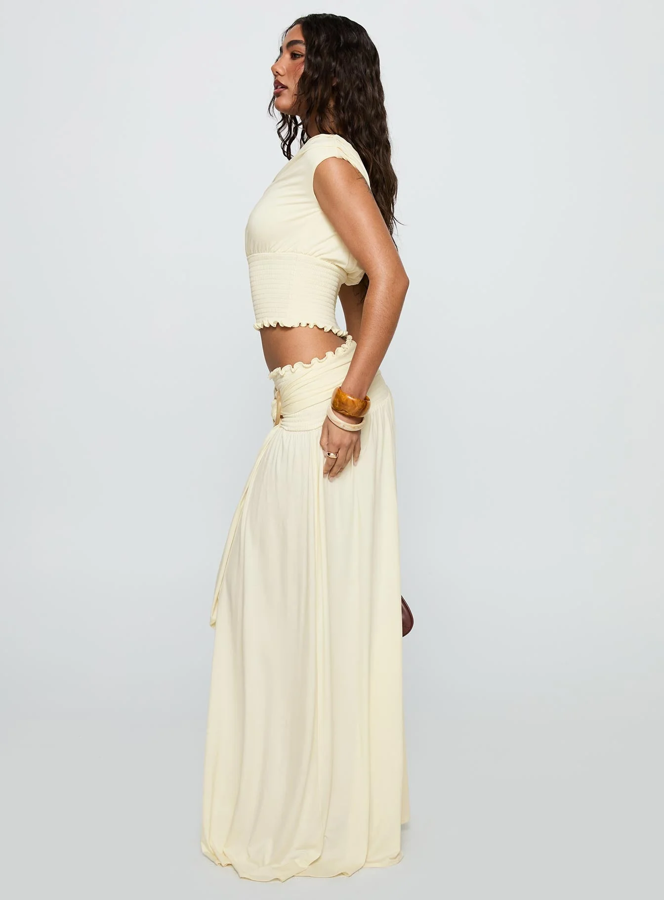 Full Orbit Shirred Maxi Skirt Cream - Image 4