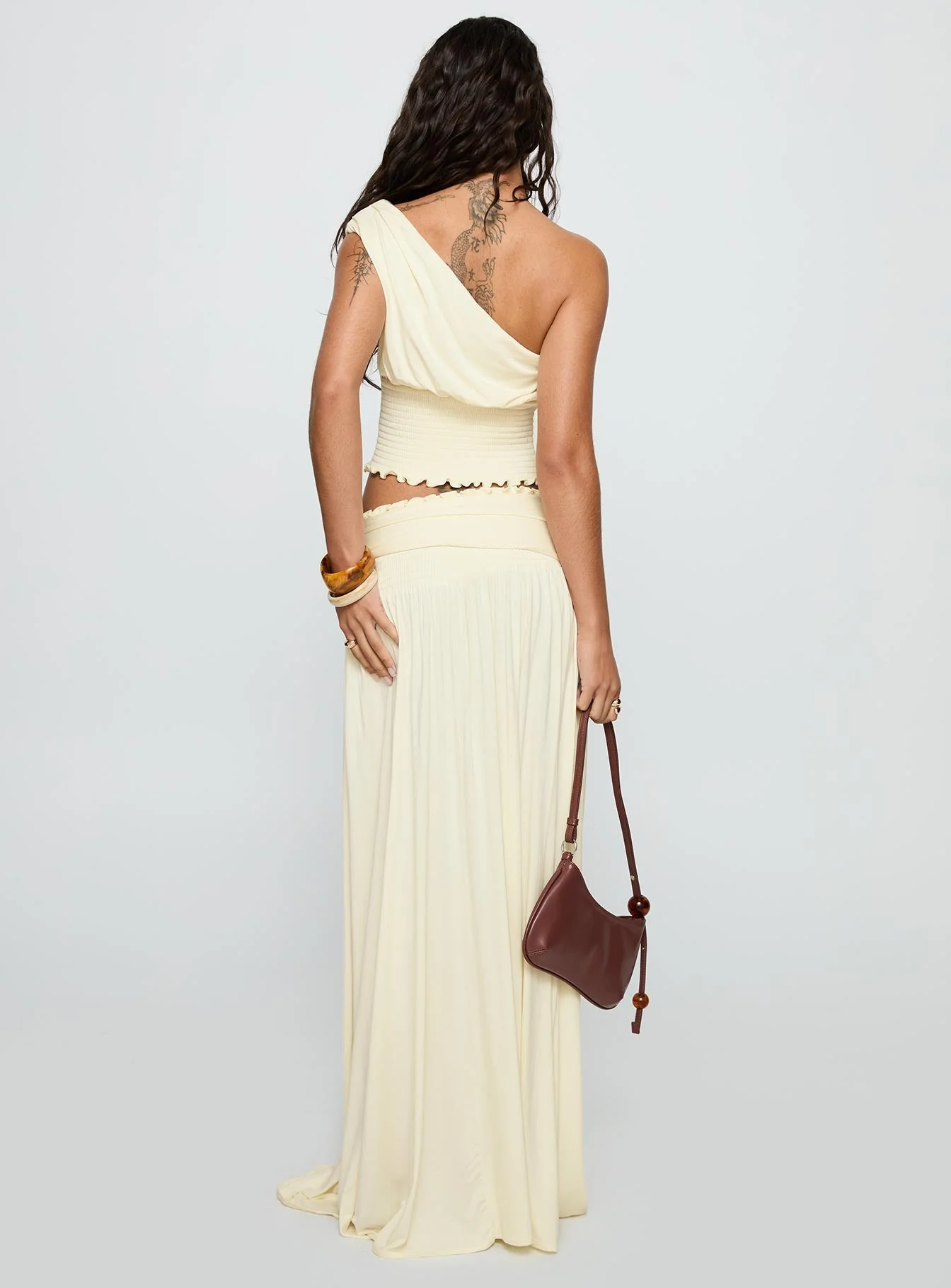 Full Orbit Shirred Maxi Skirt Cream - Image 5