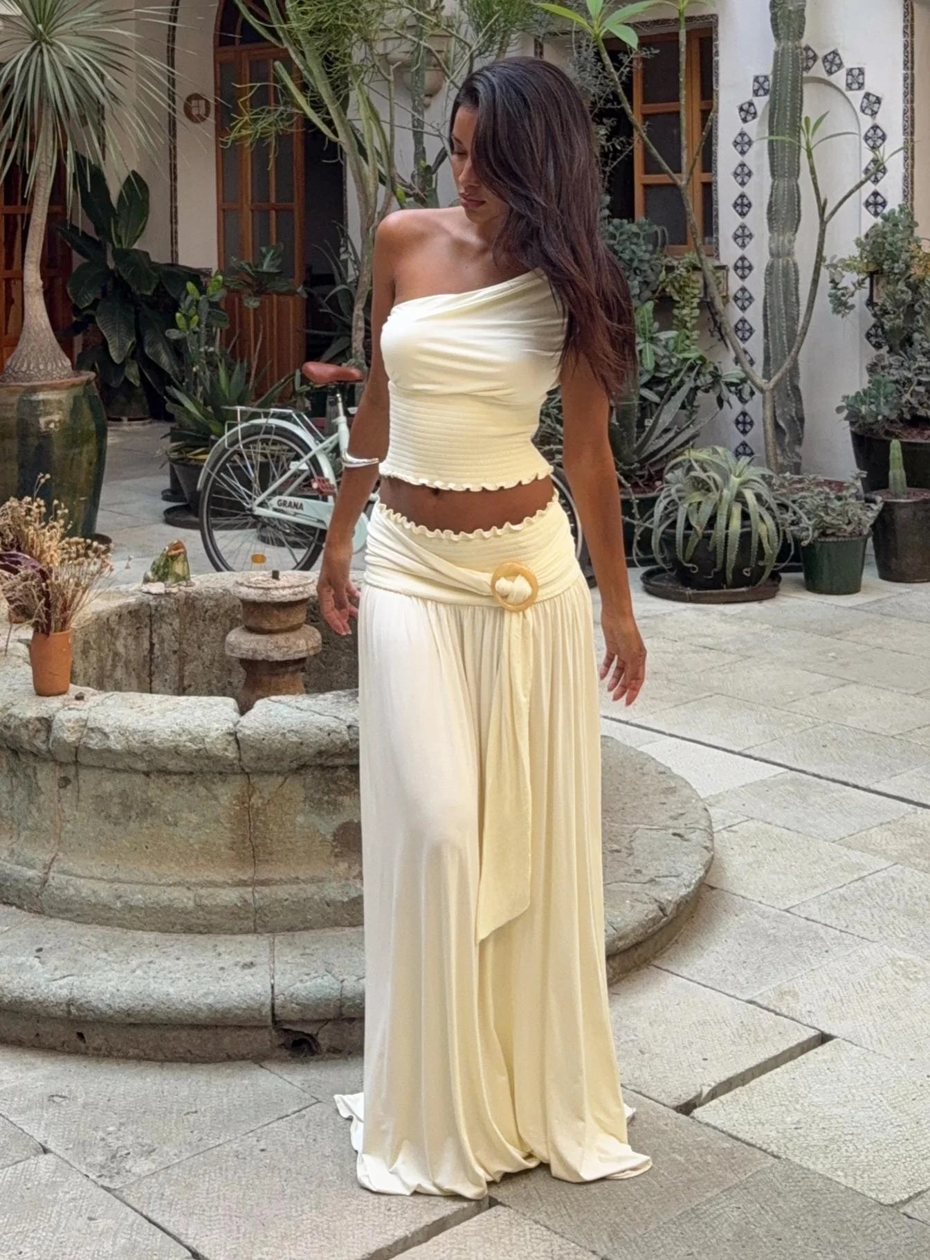 Full Orbit Shirred Maxi Skirt Cream - Image 8