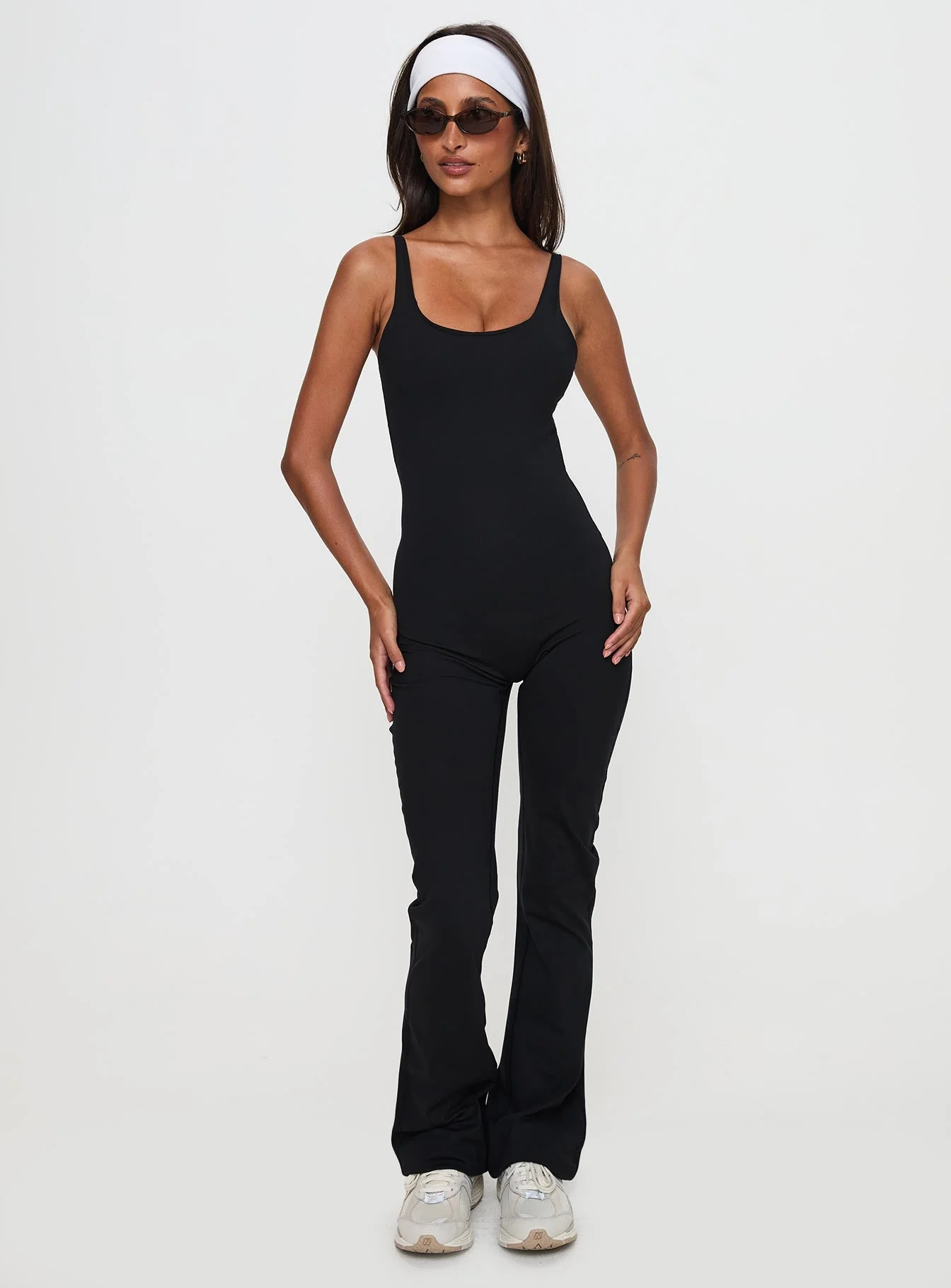 Full-time Flared Backless Active Romper Black - Image 3