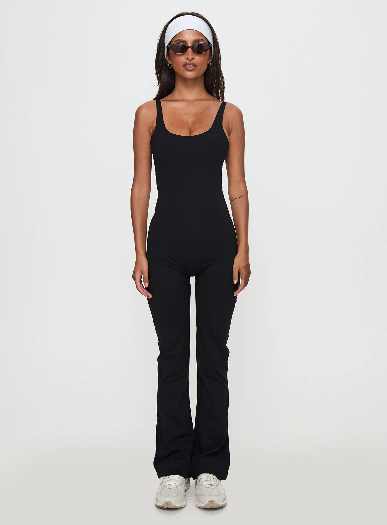 Full-time Flared Backless Active Romper Black - Image 8