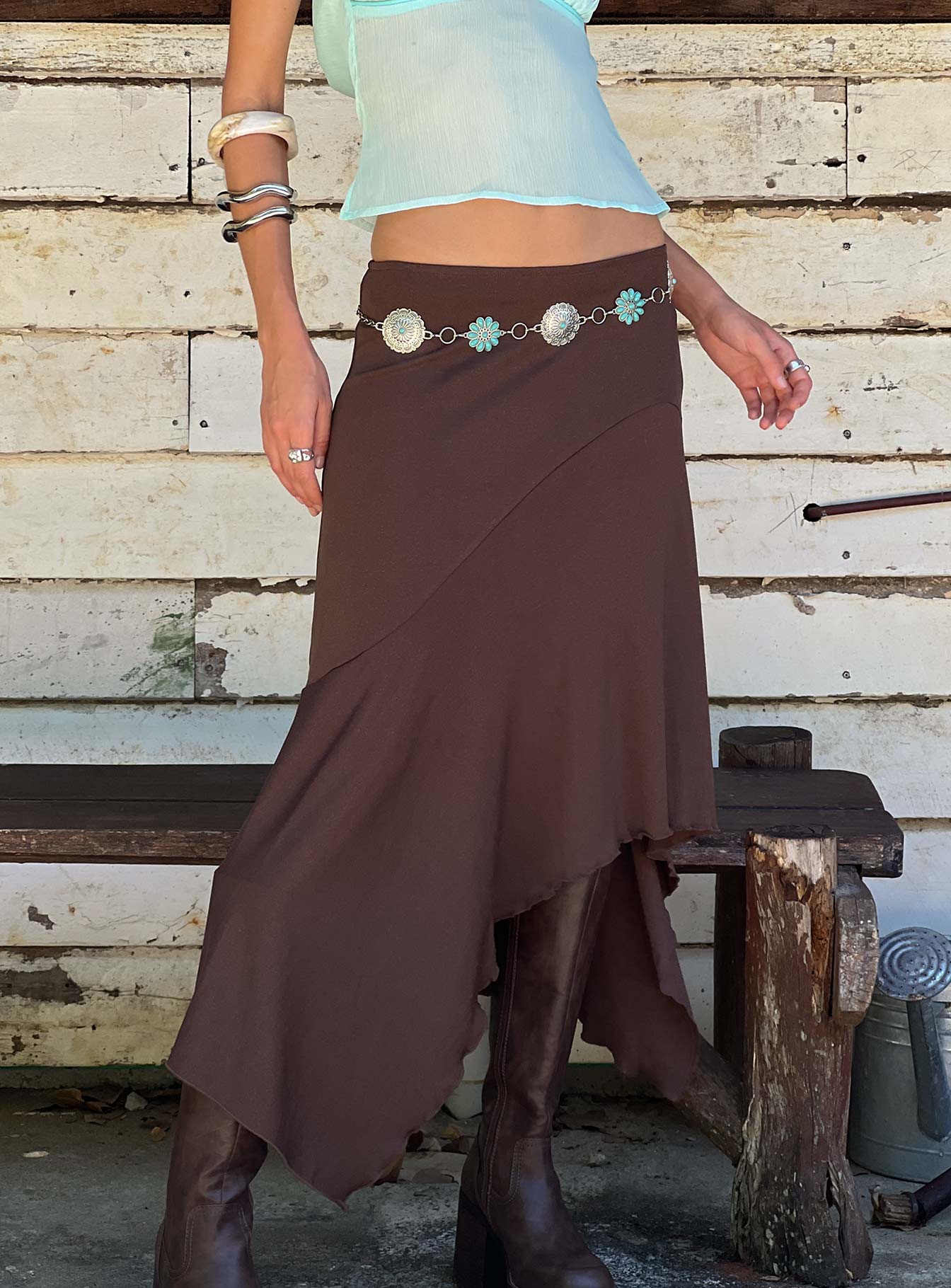 Futura Asymmetrical Midi Skirt Chocolate - Image 11