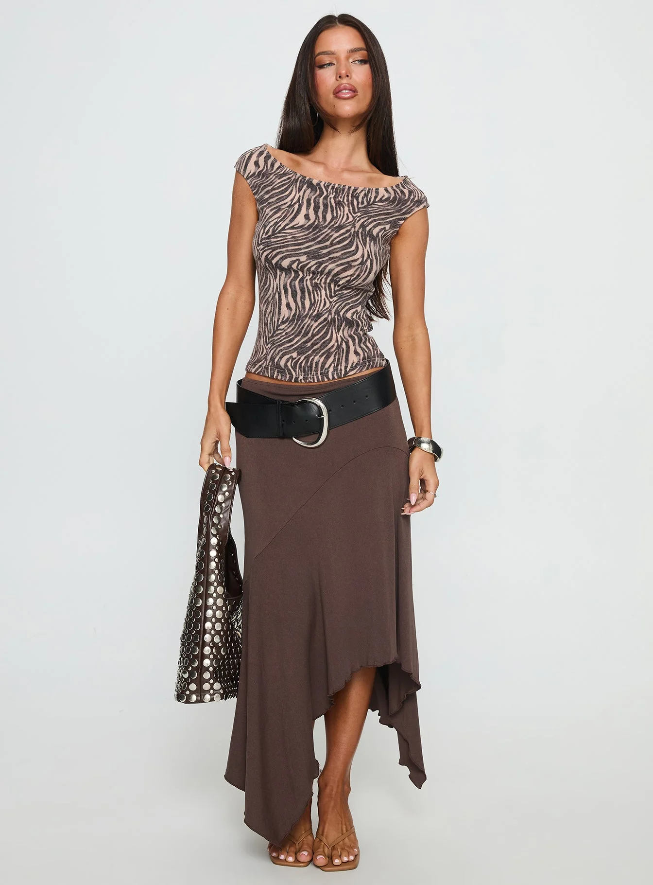 Futura Asymmetrical Midi Skirt Chocolate - Image 3