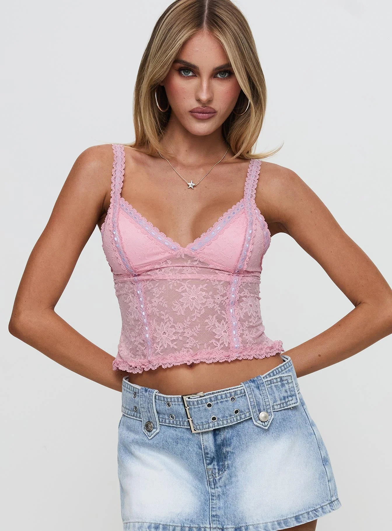 Gabrietta Lace Top Pink / Blue - Image 2