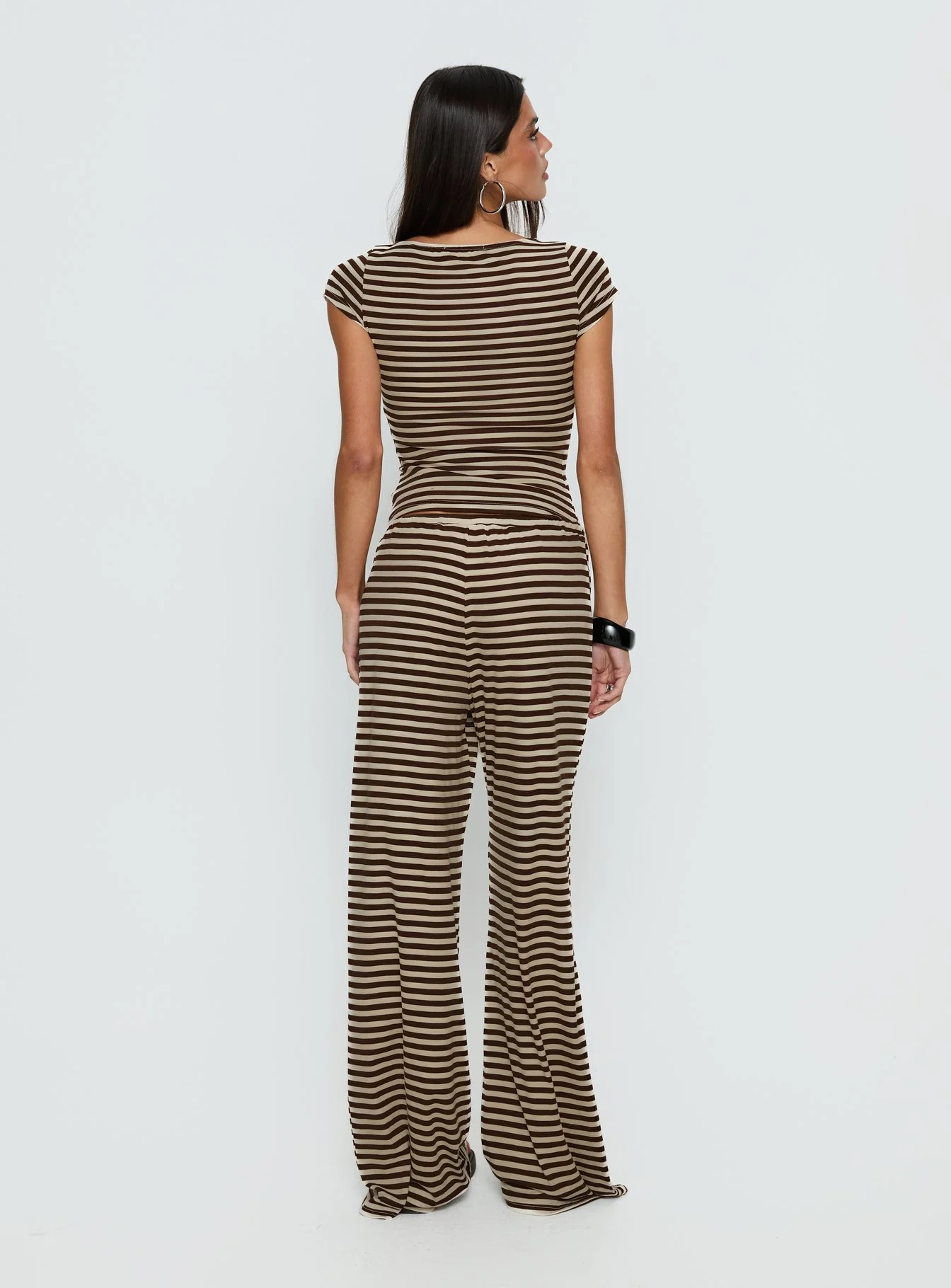 Gavrielle Jersey Wide Leg Pants Chocolate / Cream Stripe - Image 5