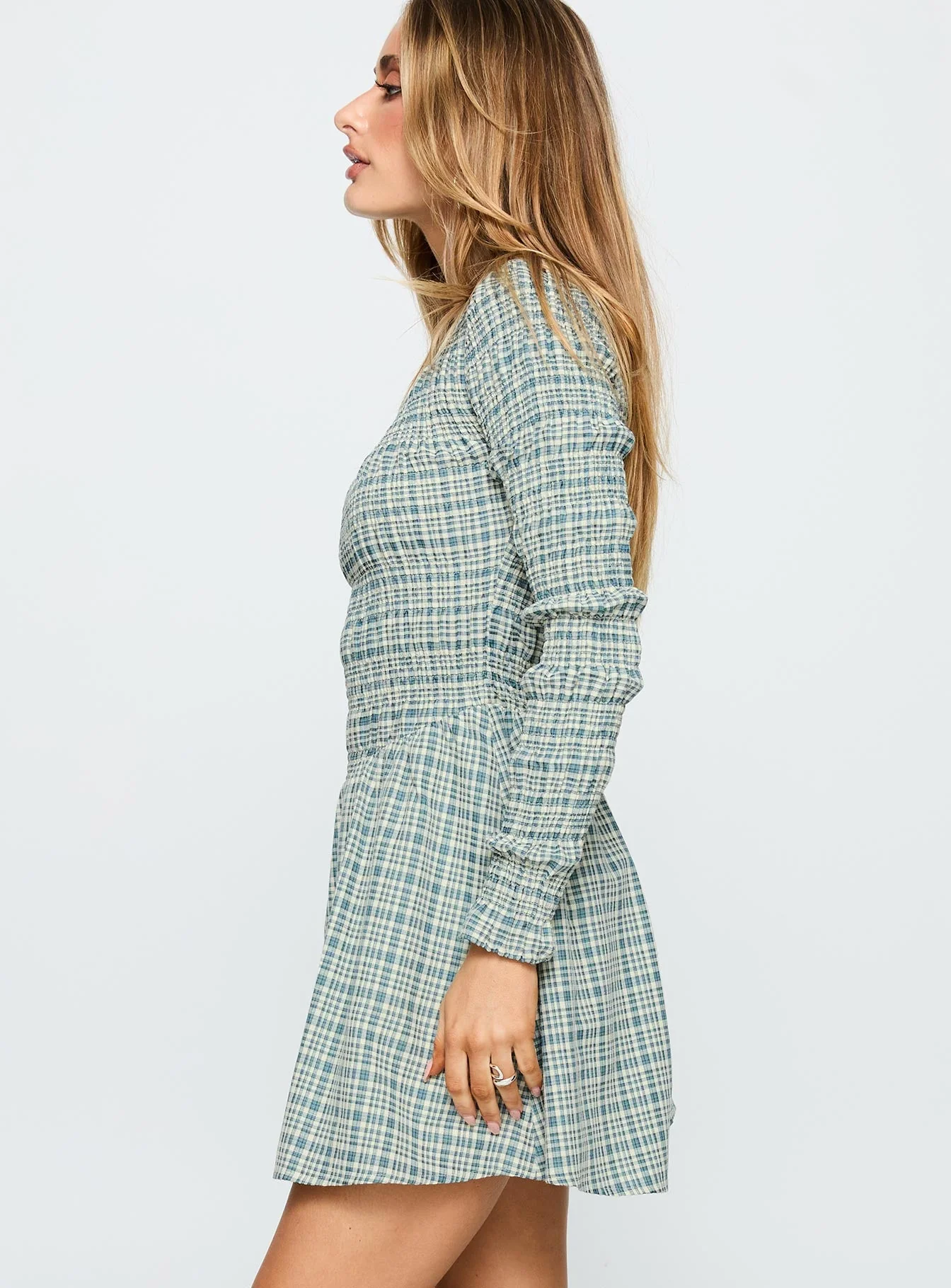 Generations Long Sleeve Mini Dress Green Check - Image 3